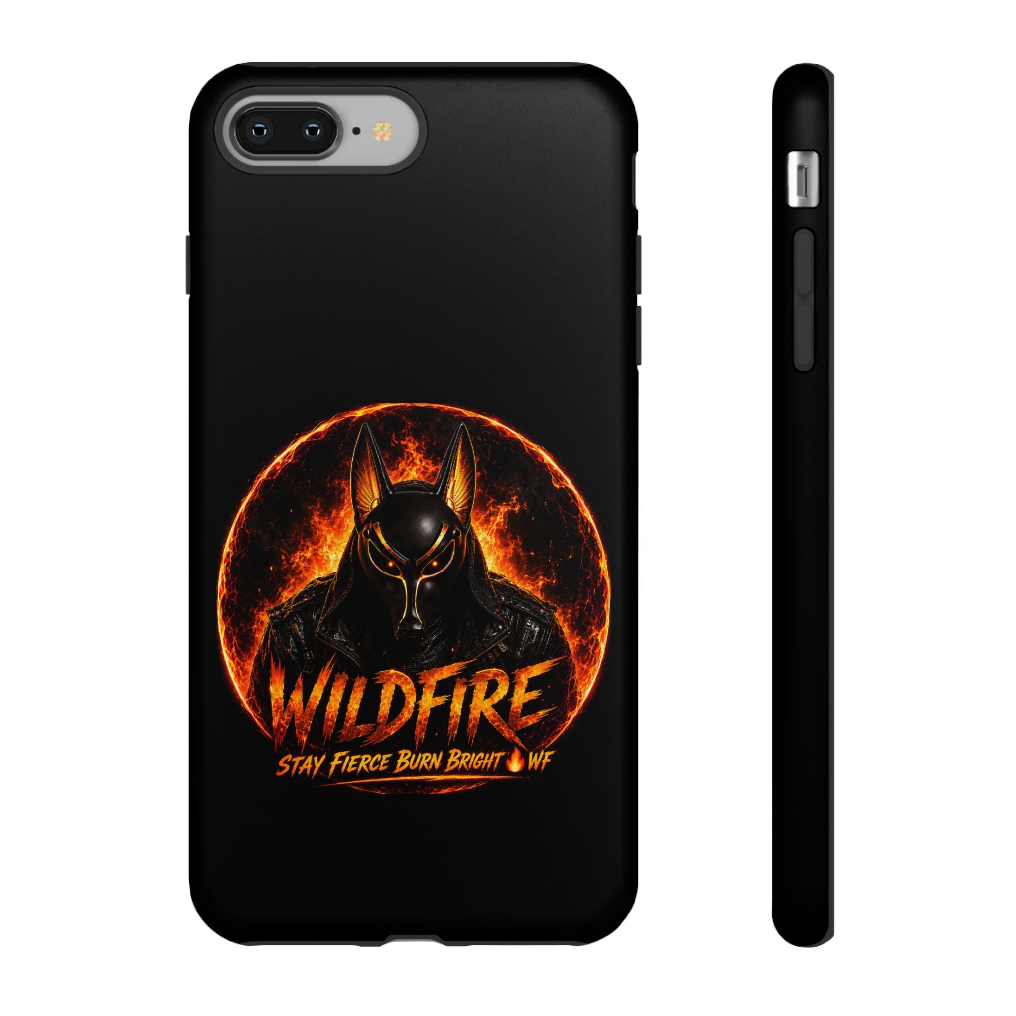 Wildfire Phone Case — Fierce Flaming Anubis Design, "Stay Fierce Burn Bright"
