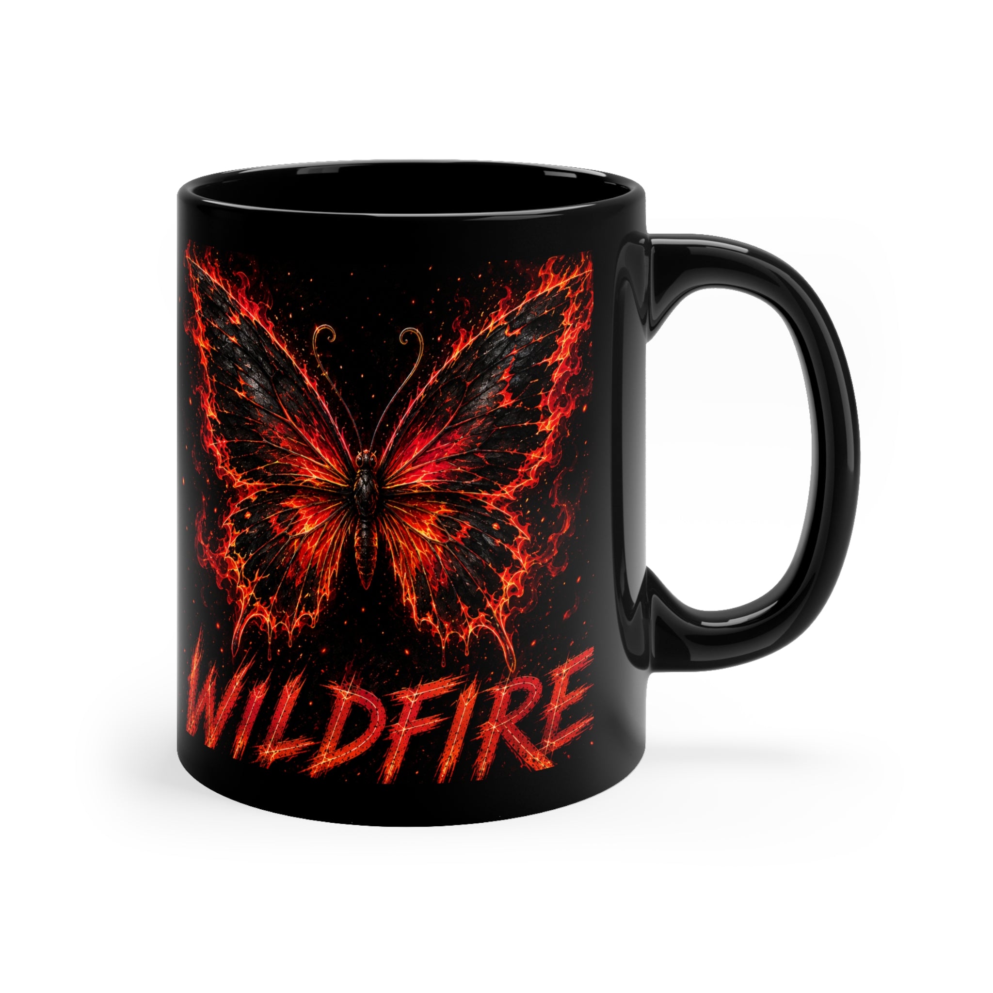 Wildfire Butterfly Coffee Mug — 11oz Black Ceramic