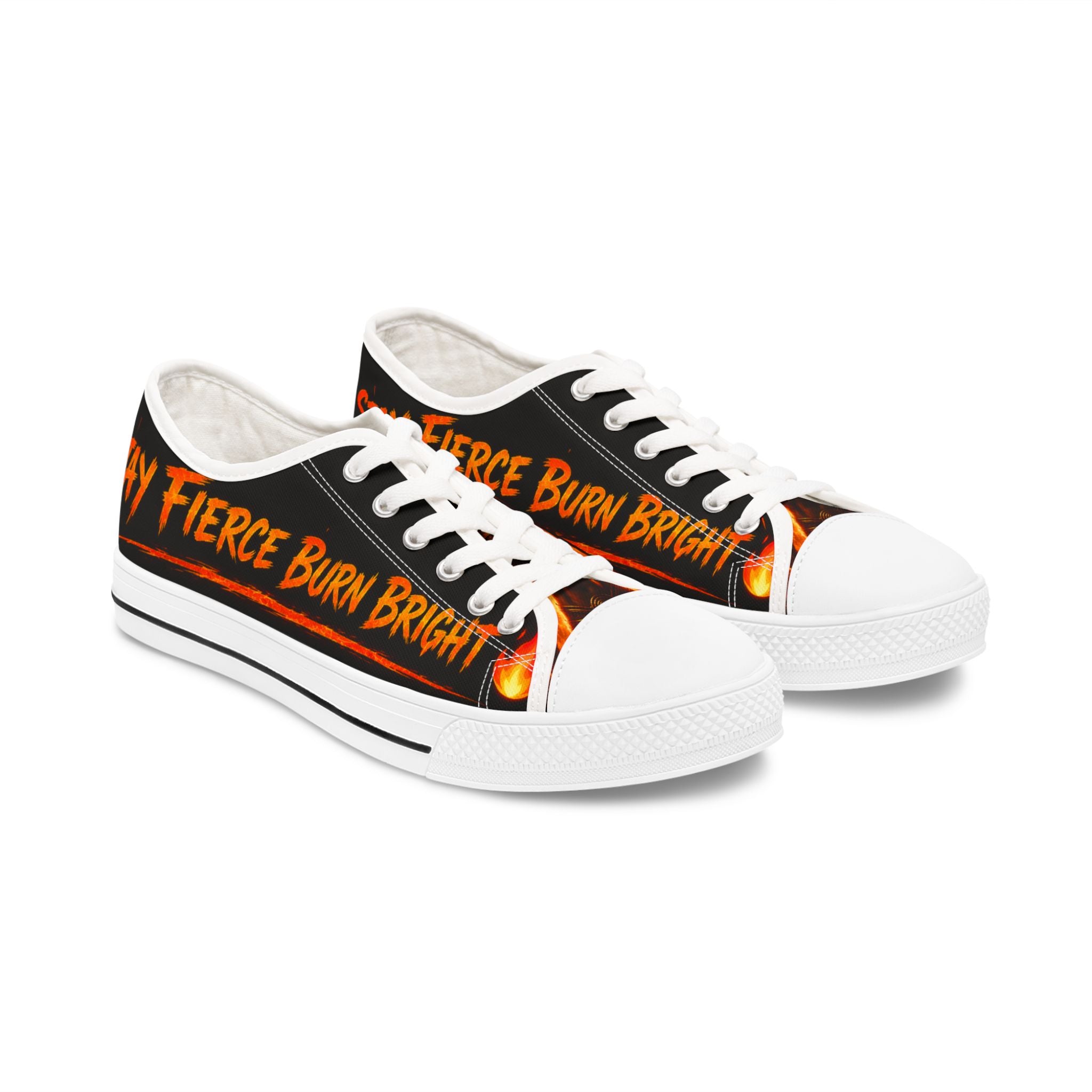 Women's Low Top Sneakers — 'Bold & Fierce Burn Bright' Flame Graphic Sneakers