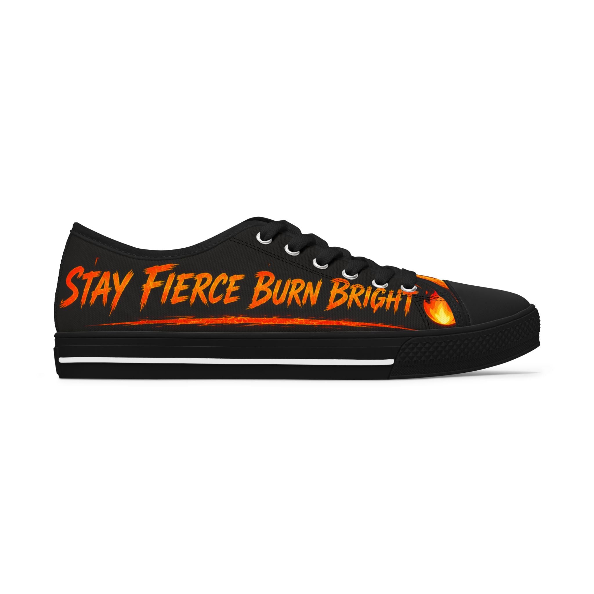 Women's Low Top Sneakers — 'Bold & Fierce Burn Bright' Flame Graphic Sneakers