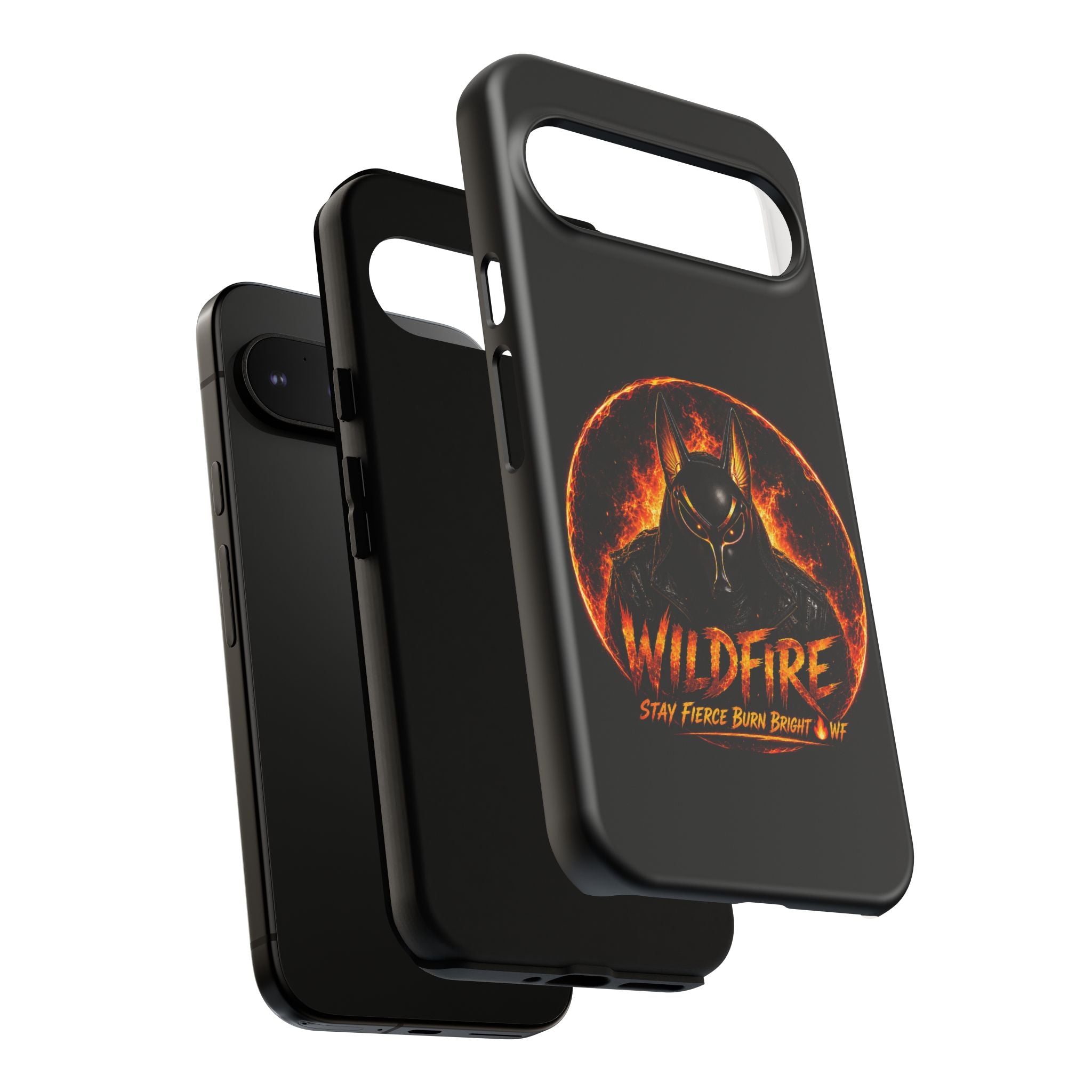 Wildfire Phone Case — Fierce Flaming Anubis Design, "Stay Fierce Burn Bright"