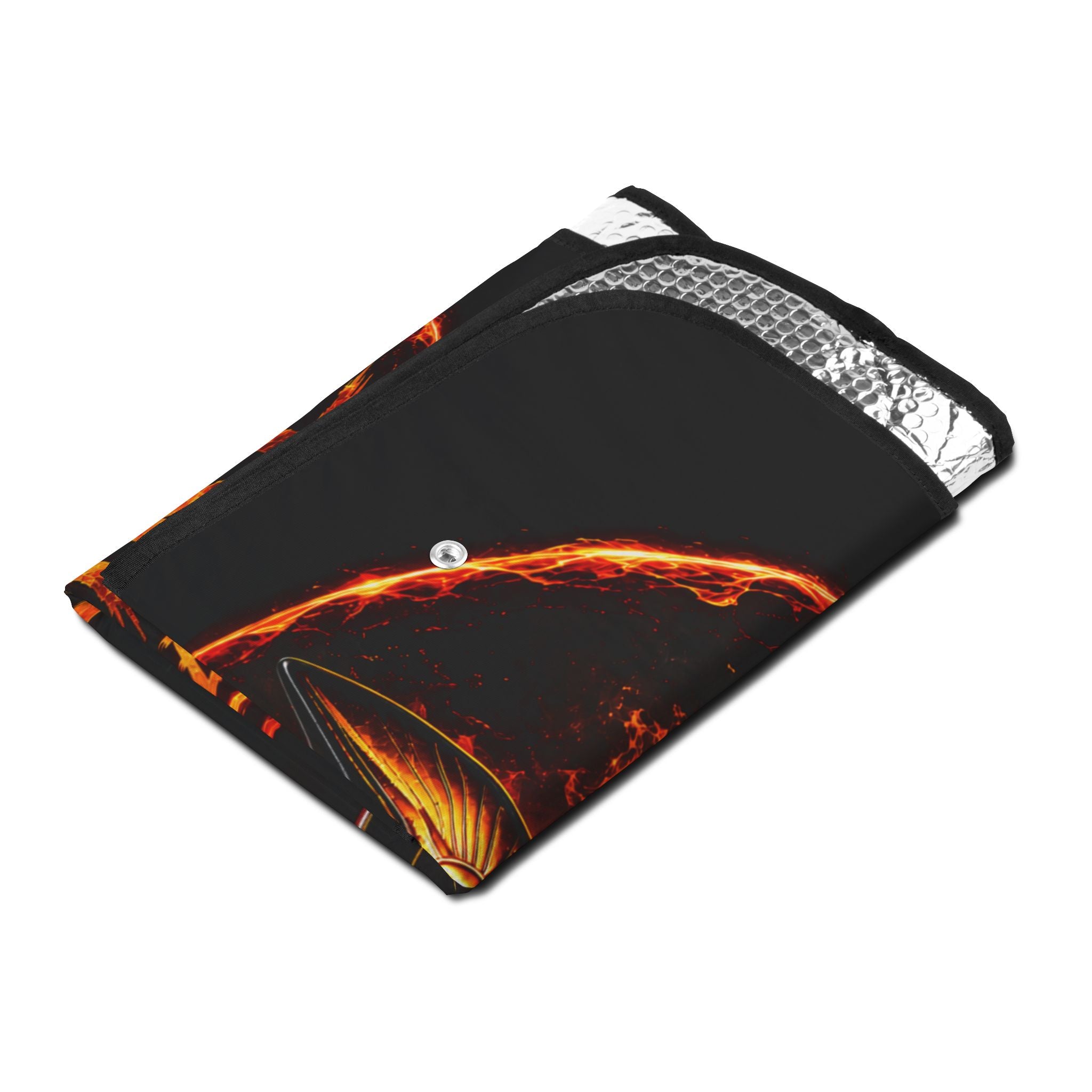 Wildfire Car Sun Shade — Flaming Anubis Design, "Stay Fierce Burn Bright" UV Protector