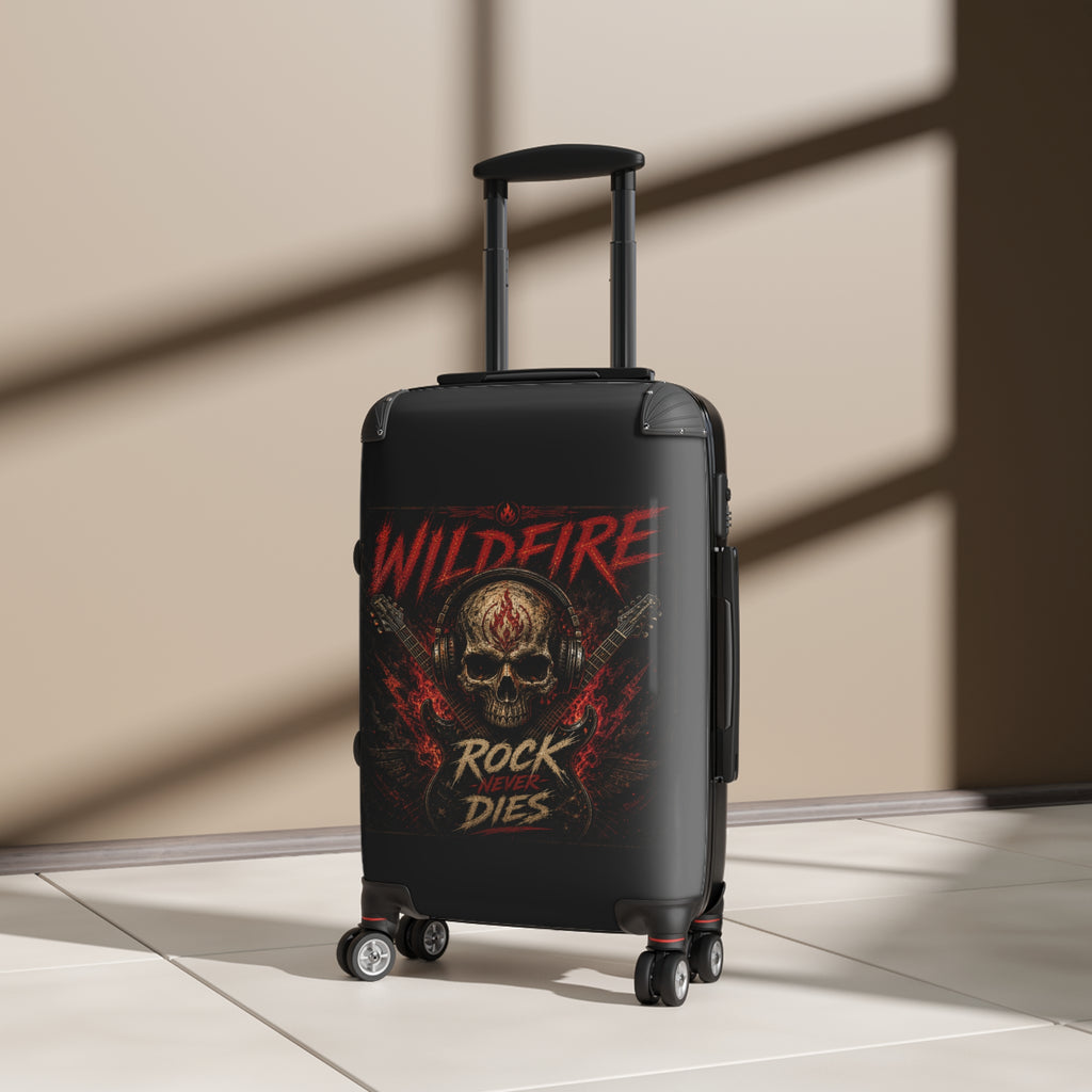 Wildfire 'Rock Never Dies' Skull Suitcase - Hard Shell Rolling Luggage for Rock Fans