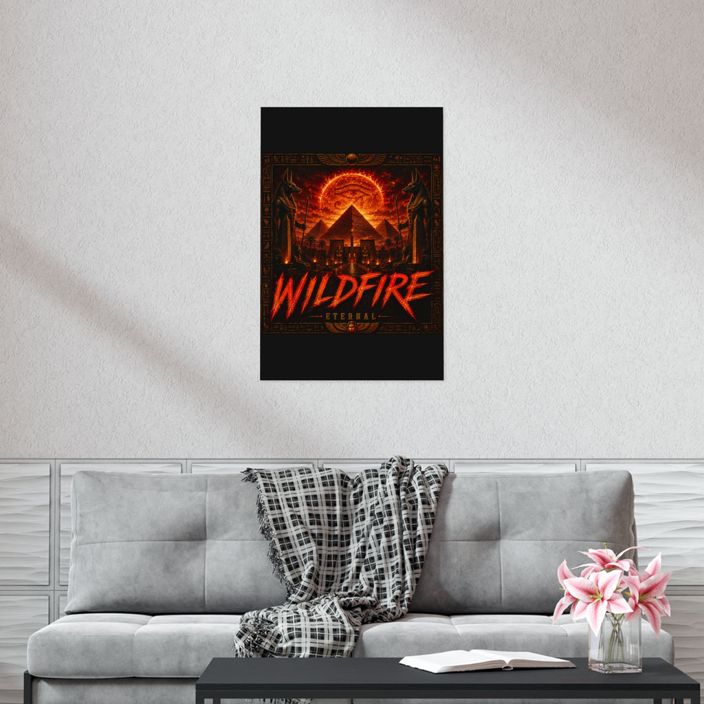 Wildfire Poster — Fiery Anubis Illustration with 'Stay Fierce Burn Bright'