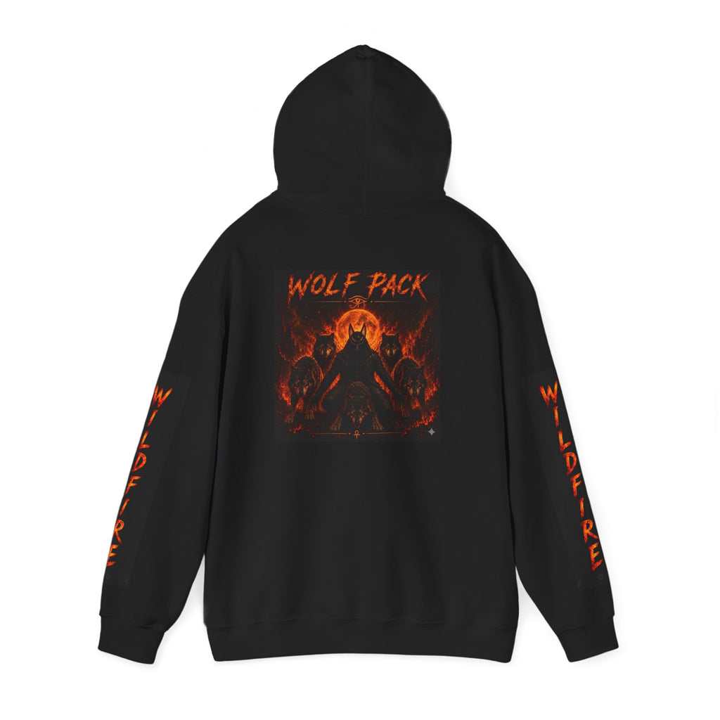 Wildfire Wolf Pack Graphic Hoodie — Flame Band Logo & Back Artwork