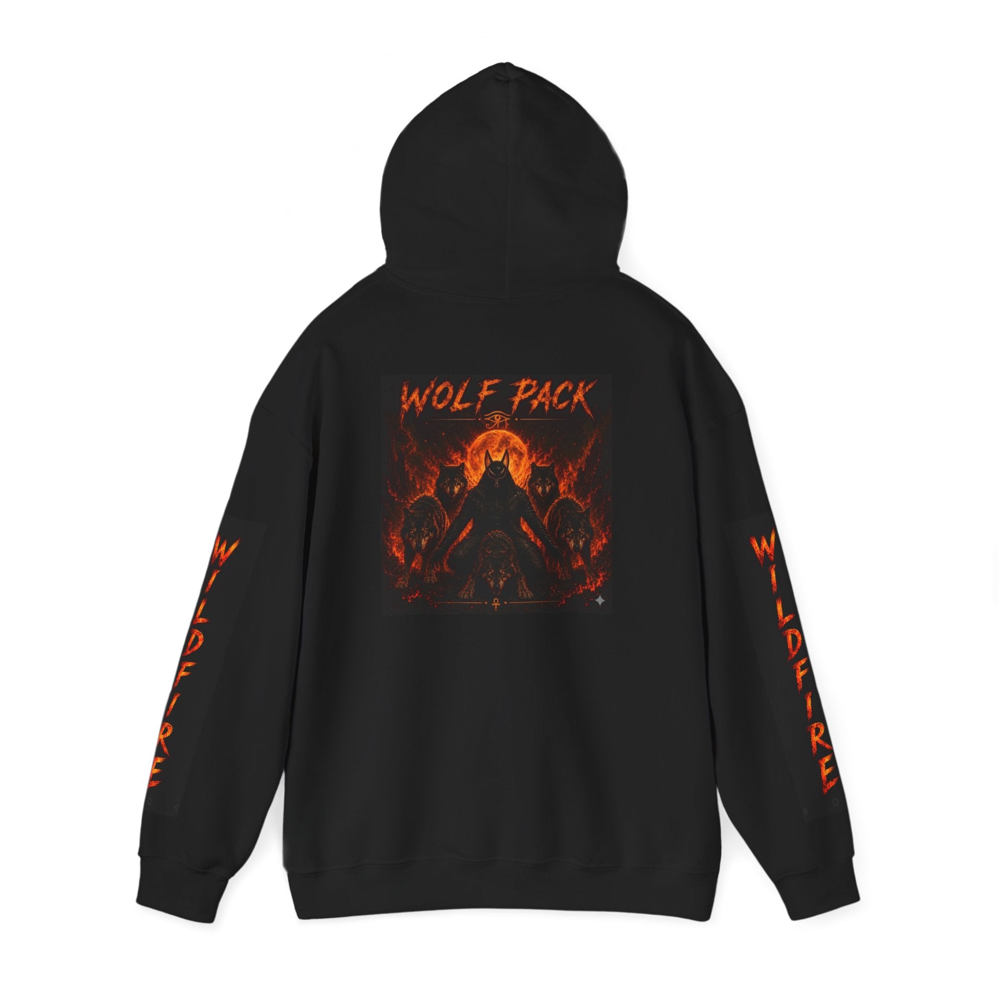 Wildfire Wolf Pack Graphic Hoodie — Flame Band Logo & Back Artwork