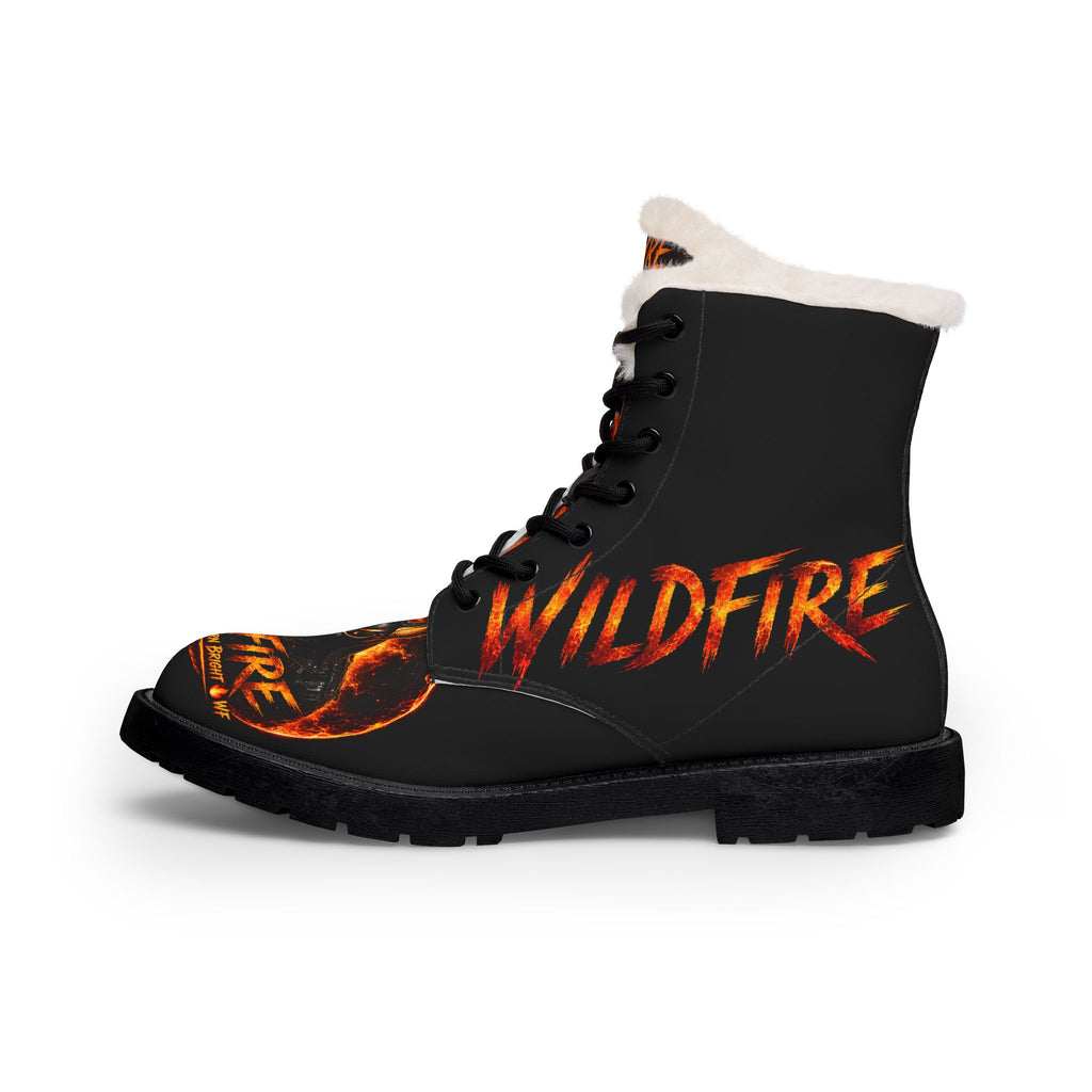Women's Fur-Lined Leather Boots — 'Wildfire' Sekhmet Graphic