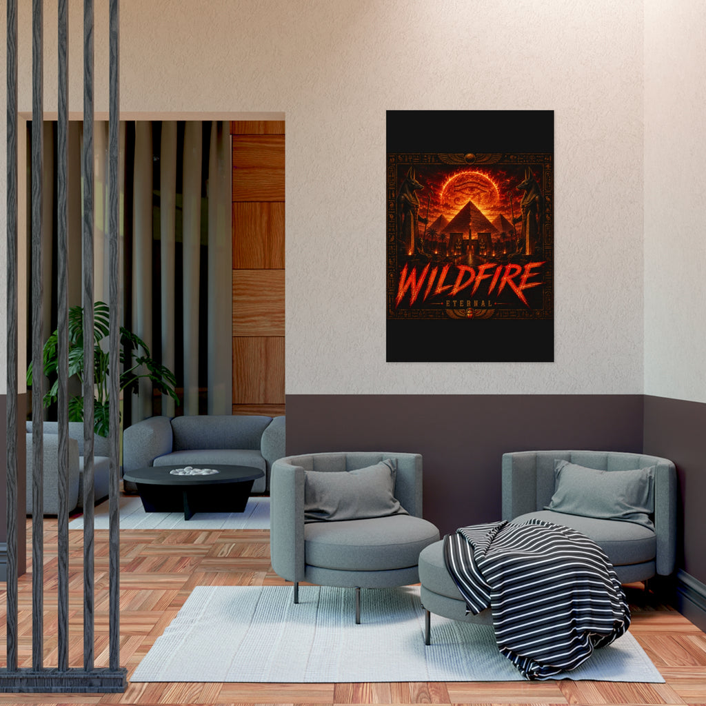 Wildfire Poster — Fiery Anubis Illustration with 'Stay Fierce Burn Bright'