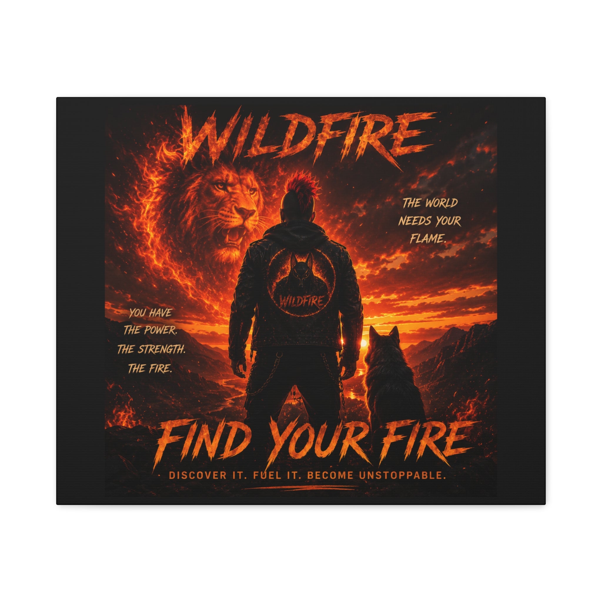Wildfire 'Find Your Fire' Matte Canvas Wall Art — Inspirational Lion & Silhouette Scene