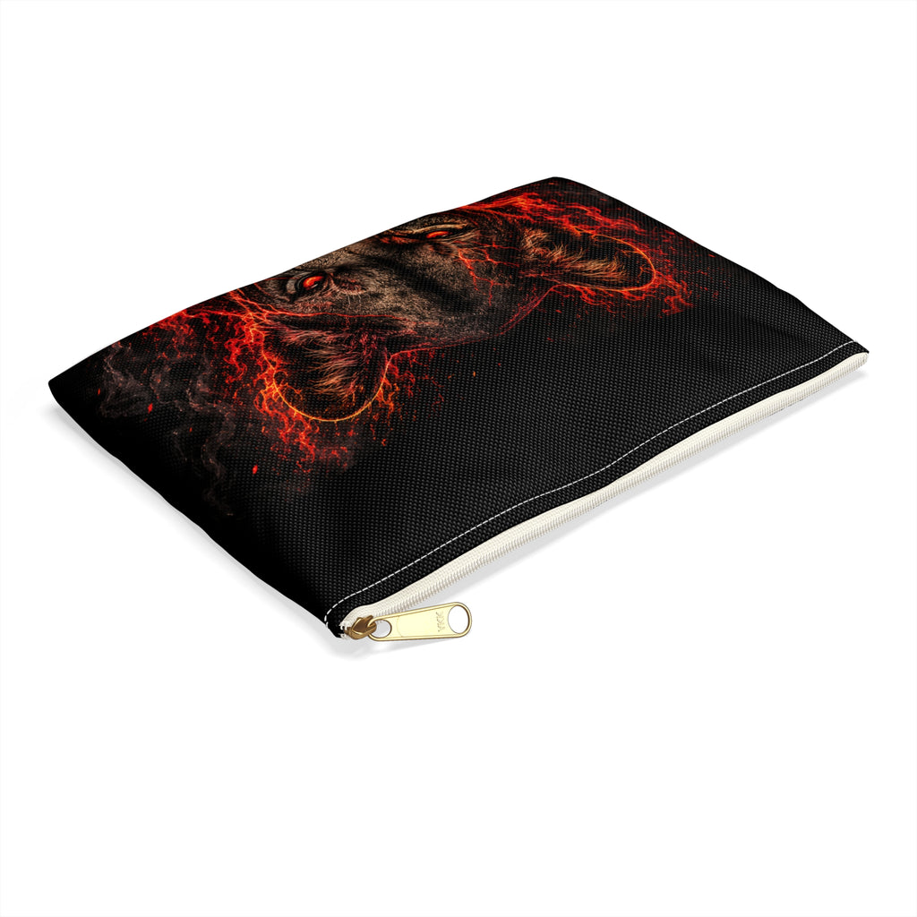 Wildfire Lion Accessory Pouch — Fiery Lion Face Zip Pouch