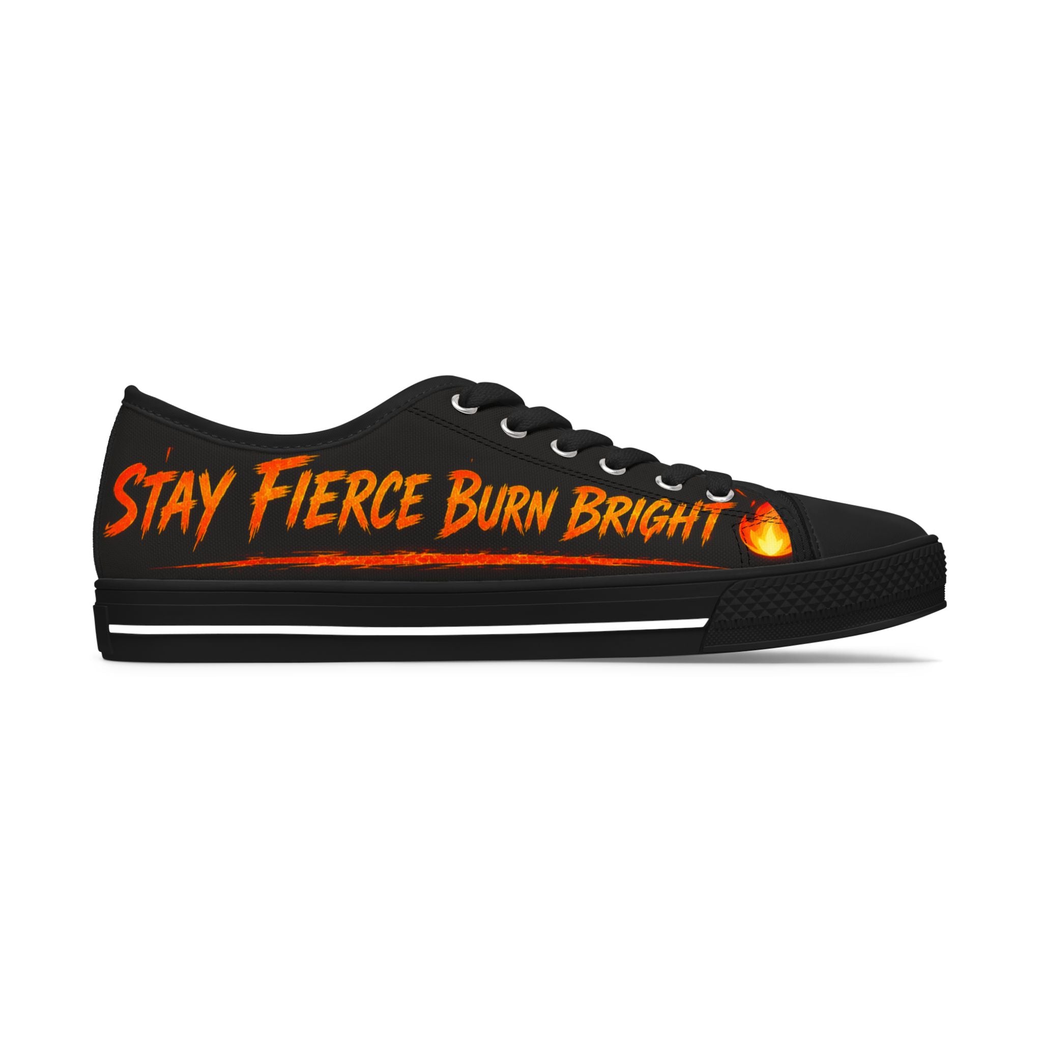 Women's Low Top Sneakers — 'Bold & Fierce Burn Bright' Flame Graphic Sneakers