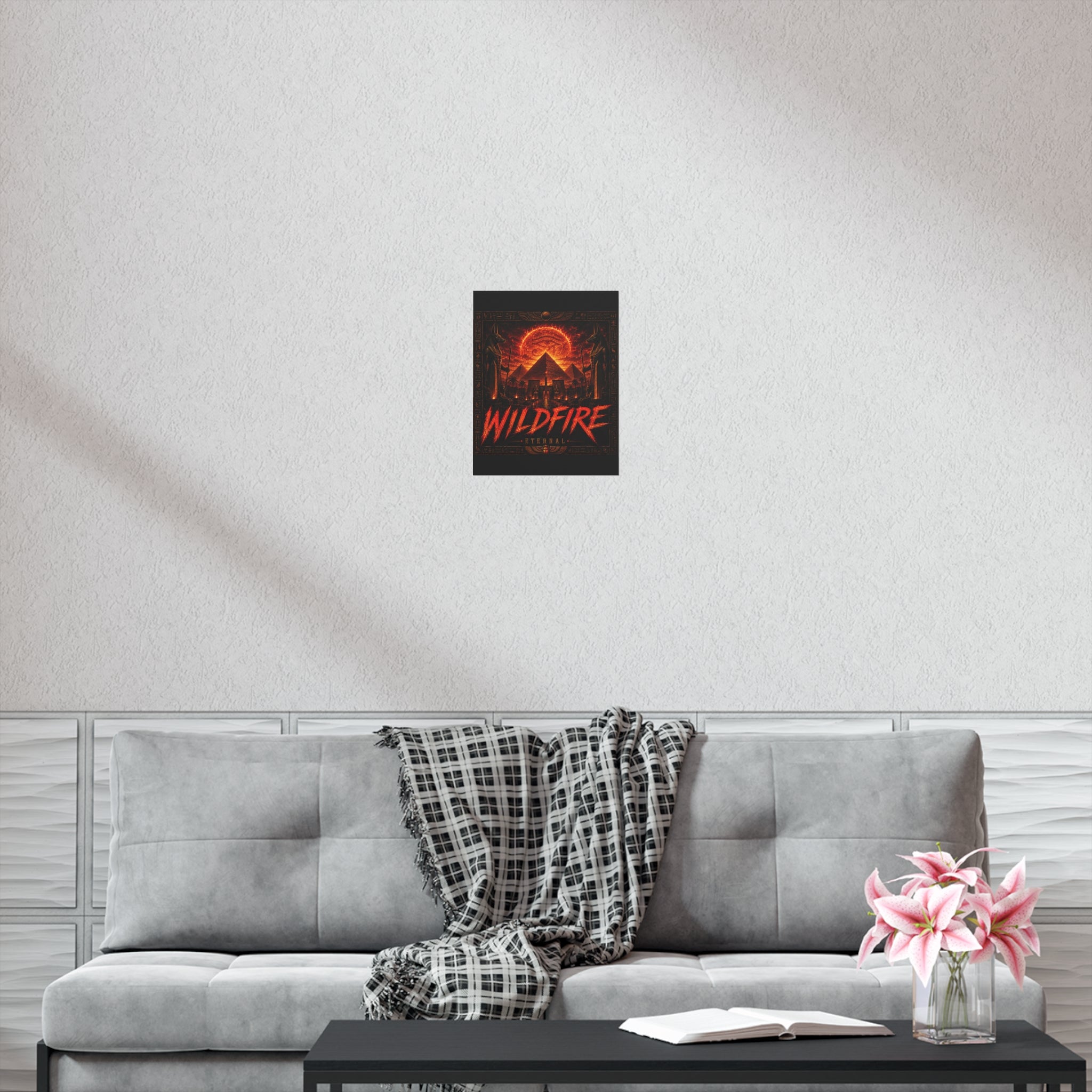 Wildfire Poster — Fiery Anubis Illustration with 'Stay Fierce Burn Bright'