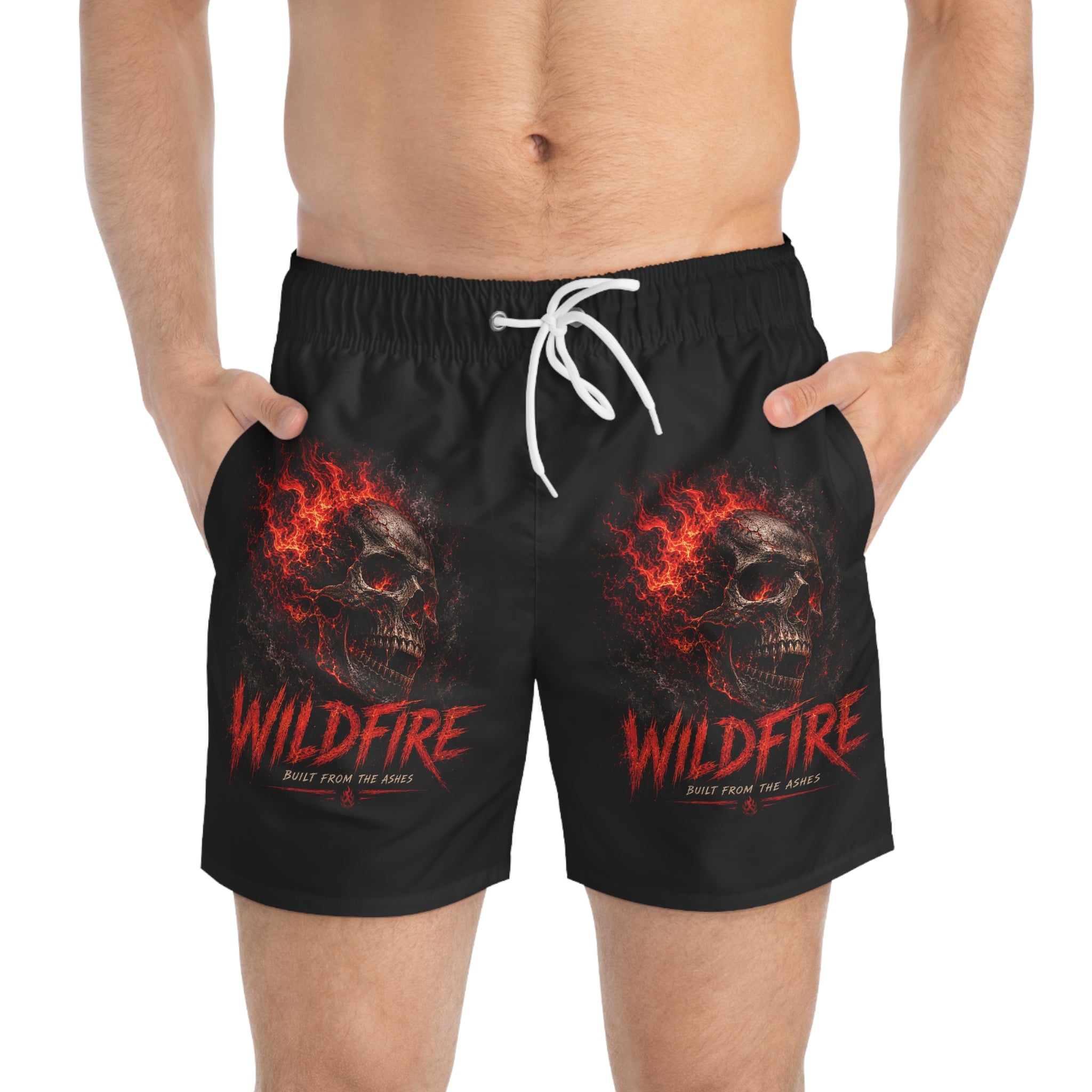 Wildfire Skull Men's Swim Trunks — Skull Graphic