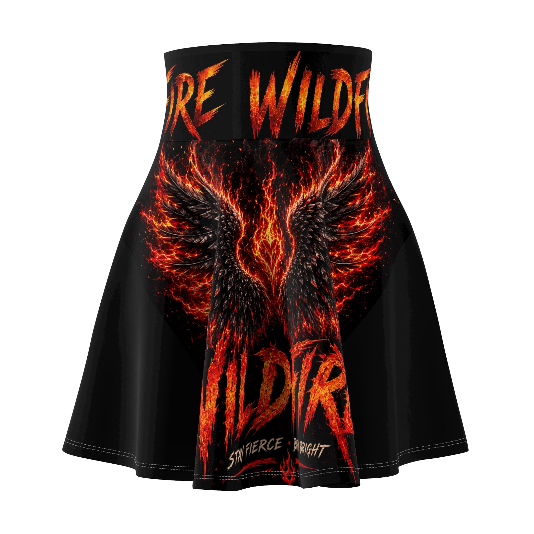 Wildfire Flaming Wings Graphic Skater Skirt — 'Wildfire' Bold Flame Print