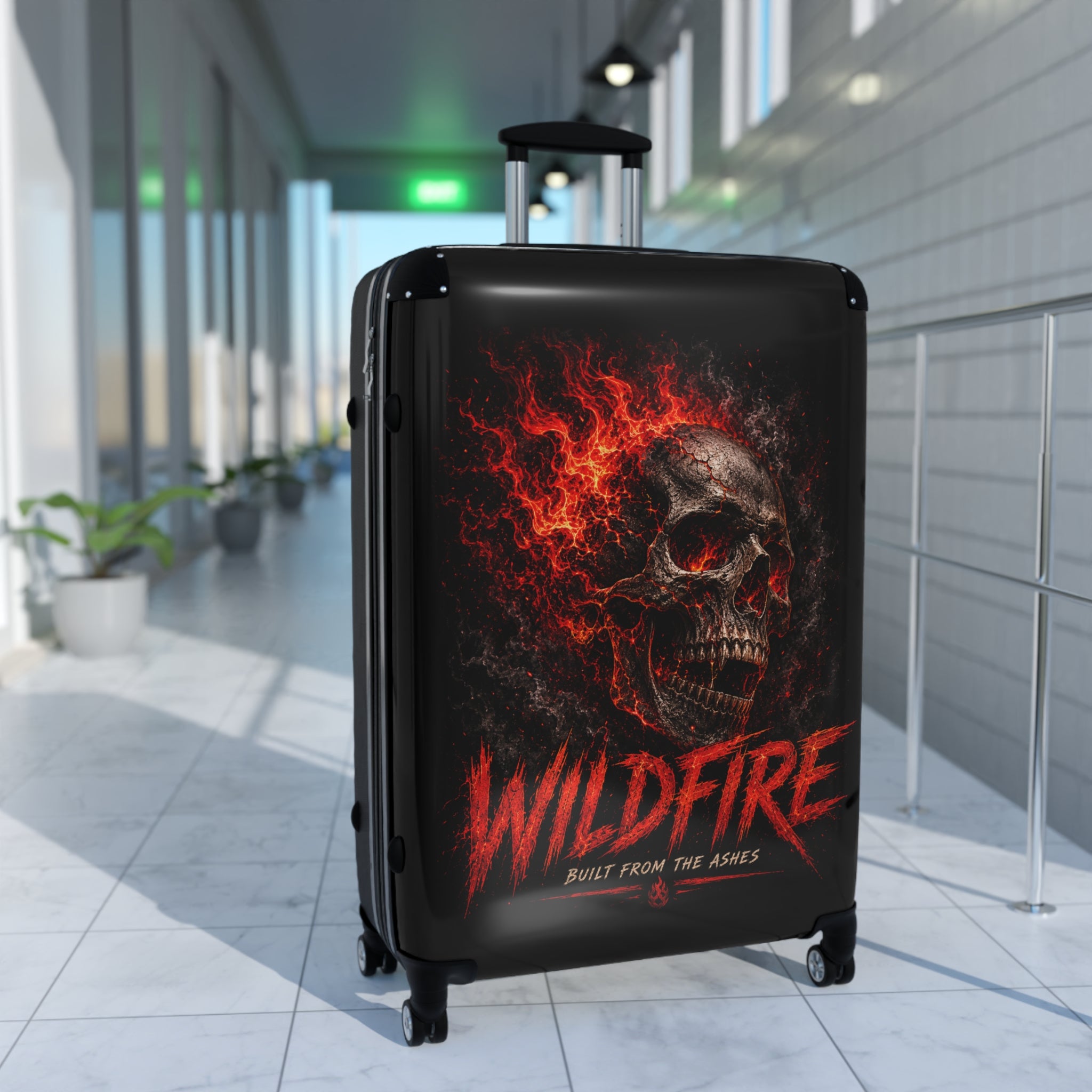 Wildfire Skull Carry-On Suitcase — Flame Skull 'Built From The Ashes' Luggage