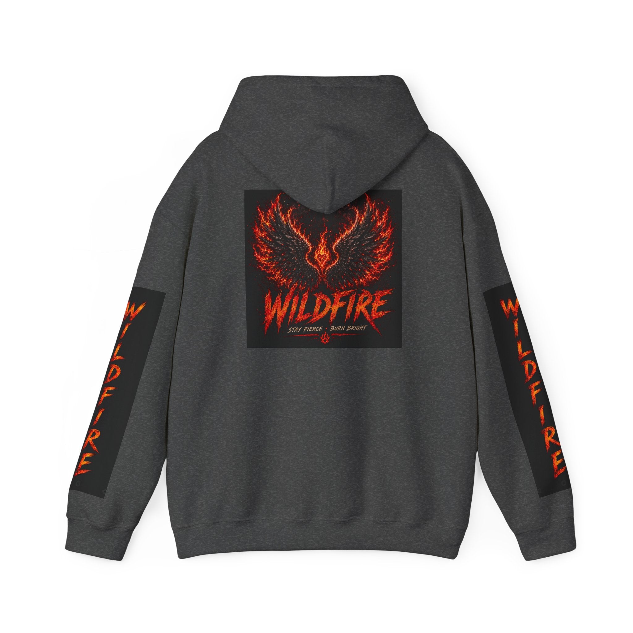 Wildfire Wings Hoodie — 'Wildfire' Flame Lettering & Back Art