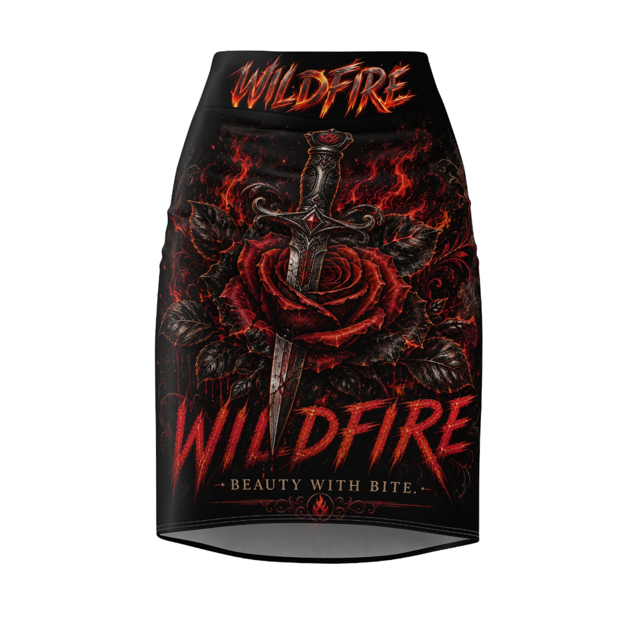Wildfire Pencil Skirt — Fiery Rose & Dagger