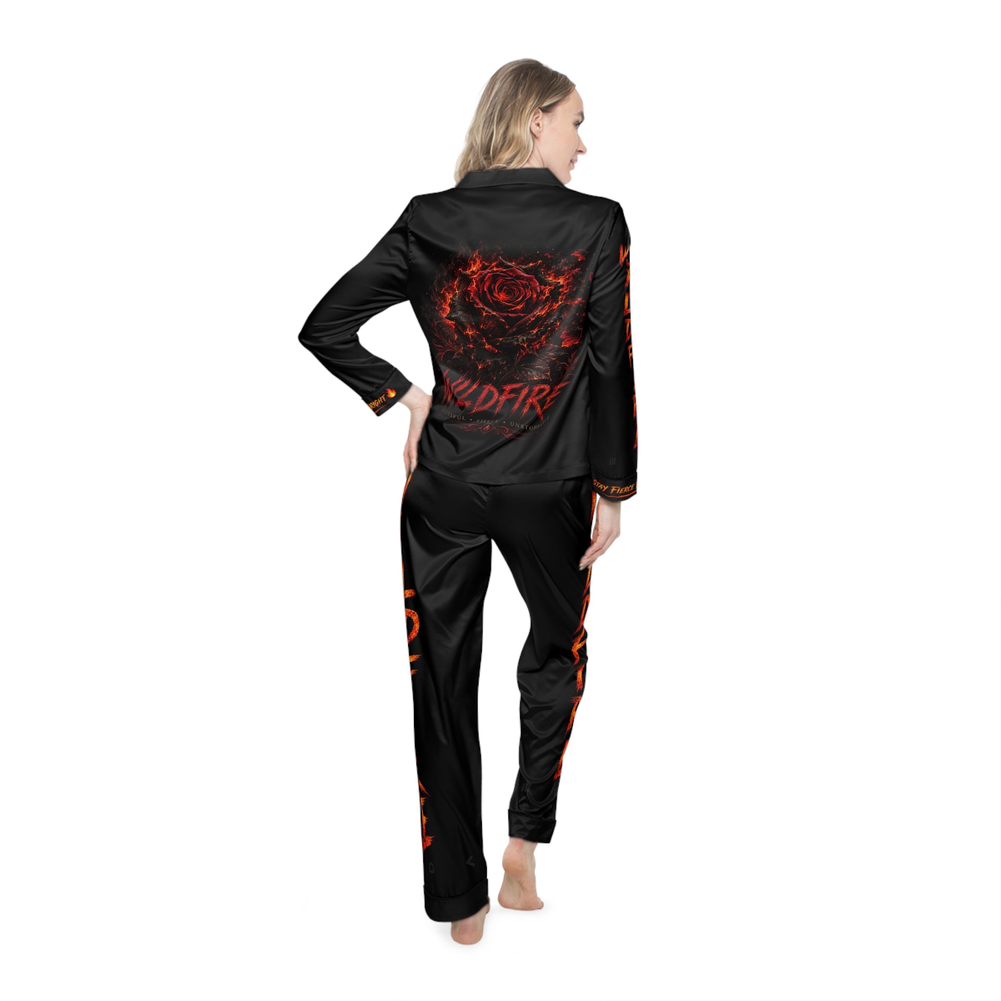 Wildfire Flame Satin women's Pajama Set - Women's Fiery Graphic Sleepwear