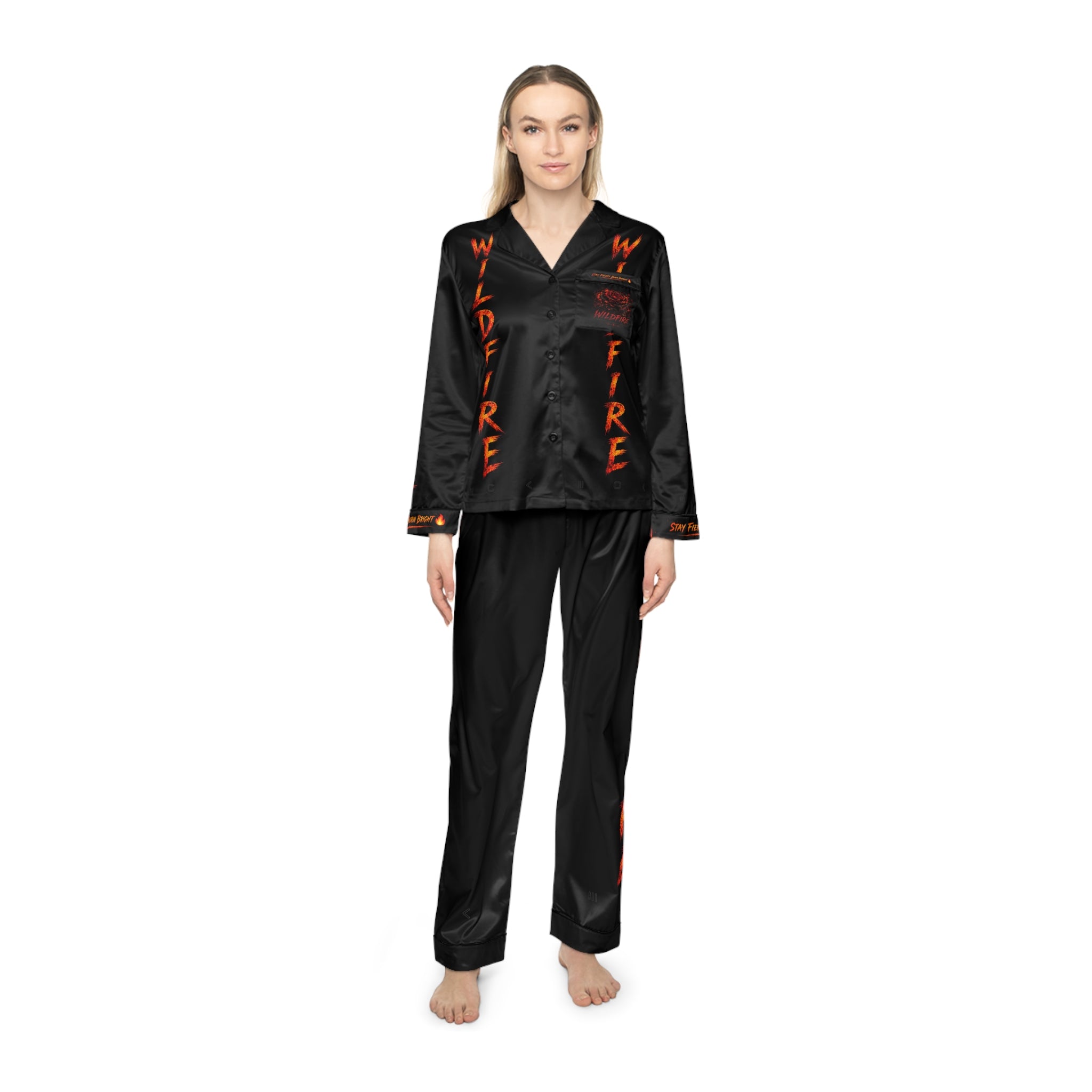 Wildfire Flame Satin women's Pajama Set - Women's Fiery Graphic Sleepwear