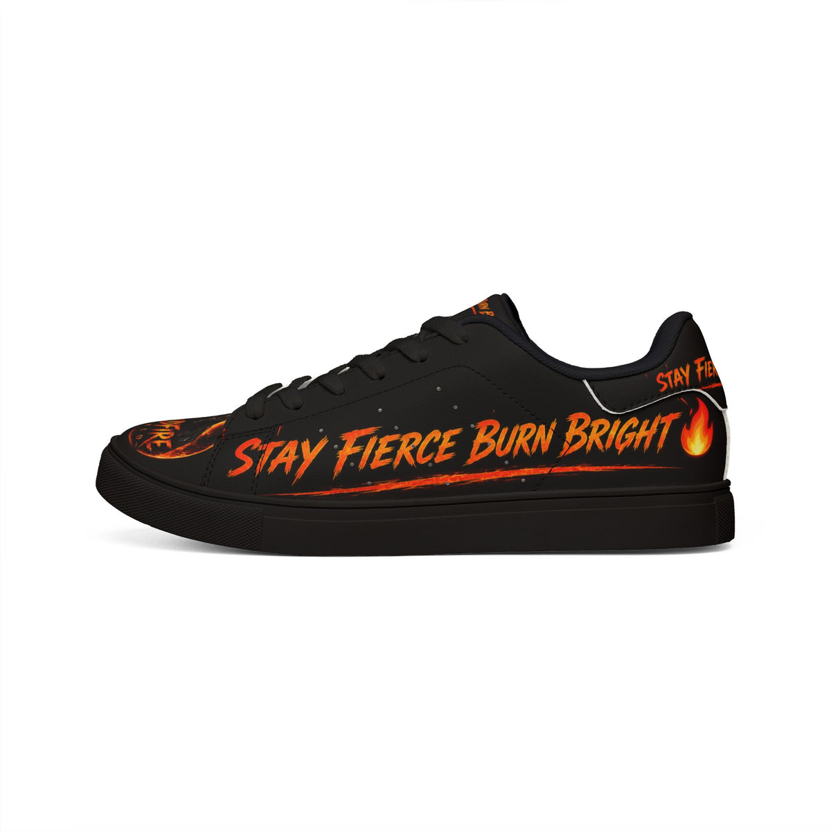Men's Low-Top Sneakers — "Stay Fierce, Burn Bright" Flame Graphic