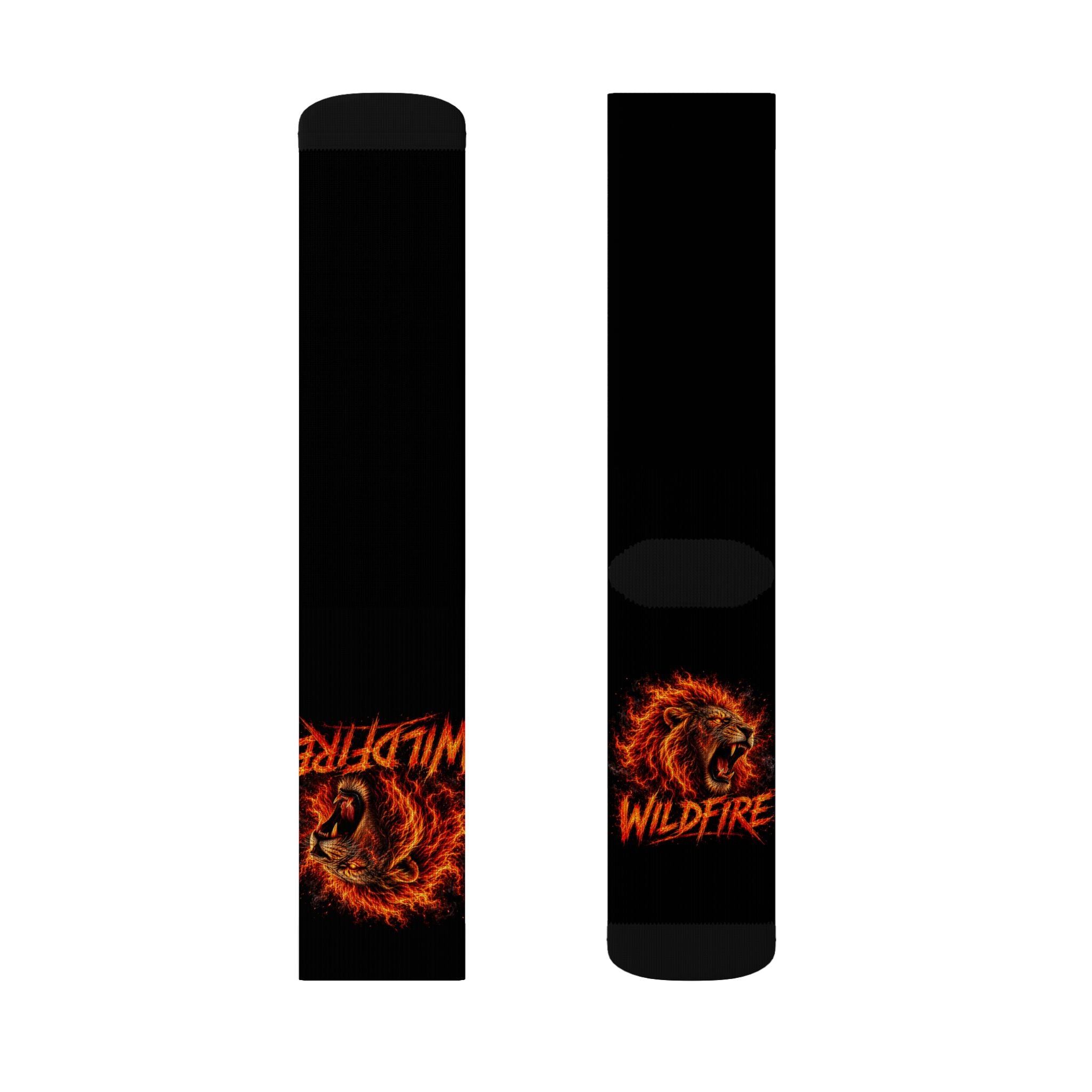 Wildfire Lion Sublimation Socks — Bold Flaming Animal Crew Socks