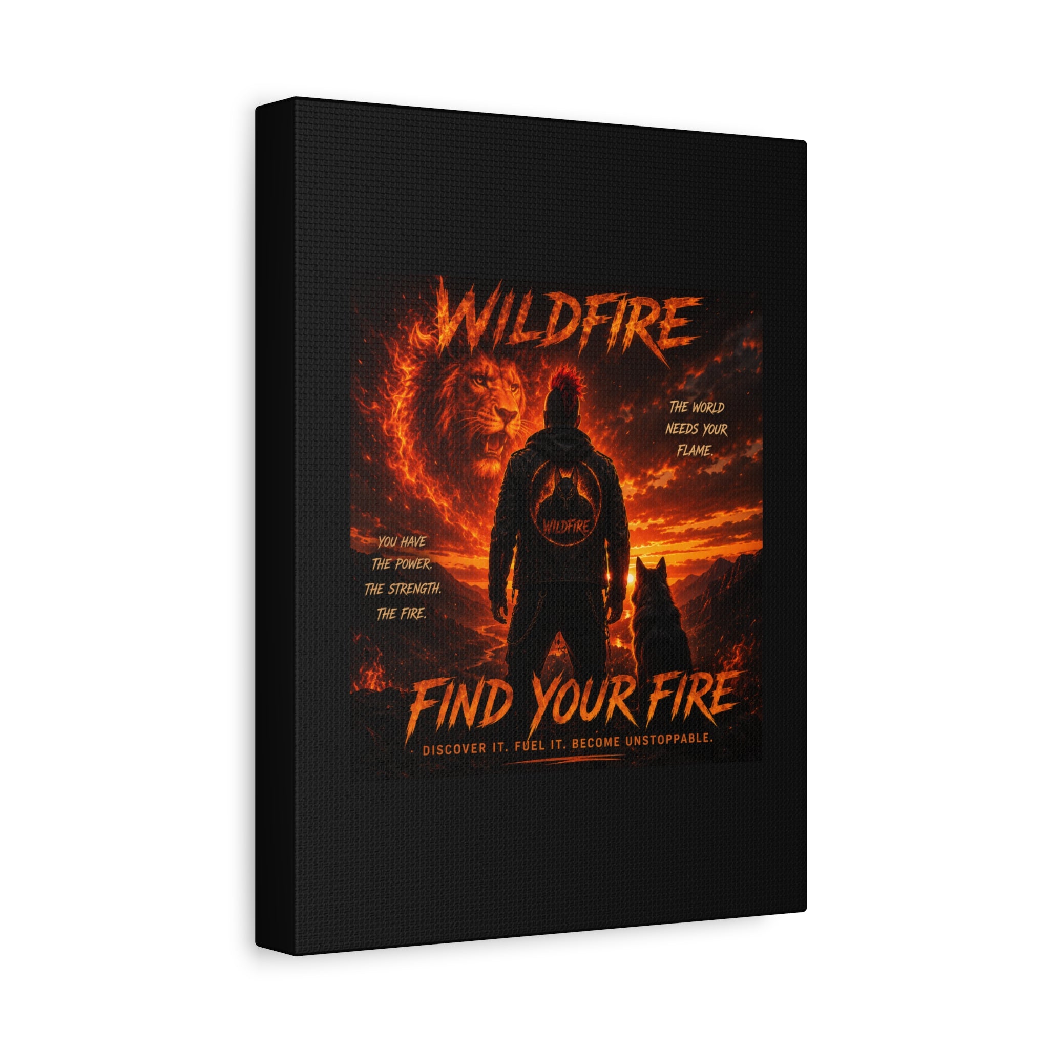 Wildfire 'Find Your Fire' Matte Canvas Wall Art — Inspirational Lion & Silhouette Scene