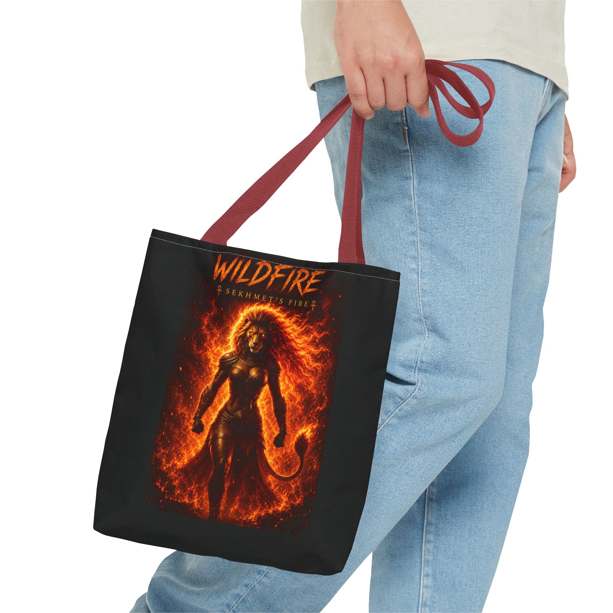 Wildfire Sekhmet Tote Bag — Fiery Egyptian AOP Tote