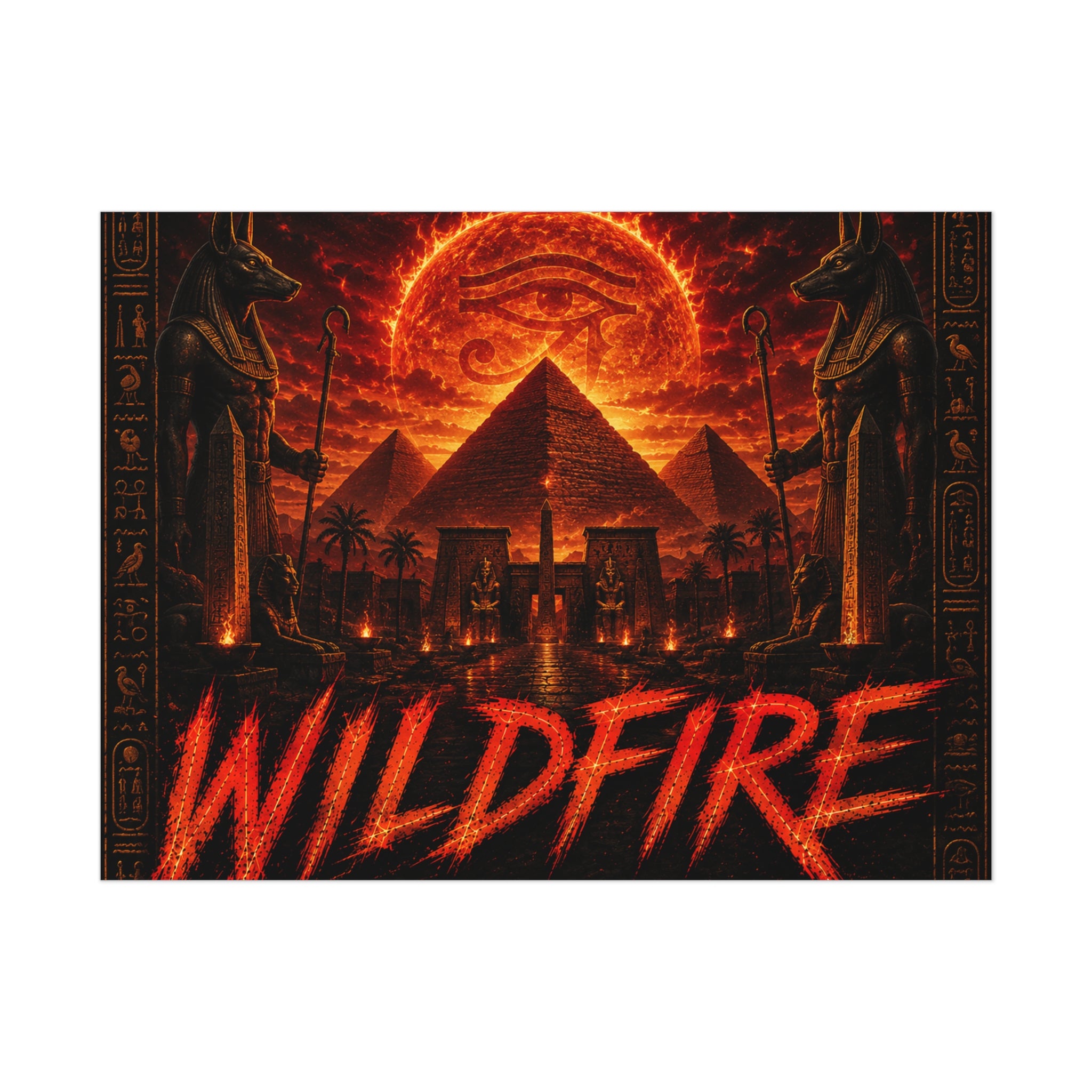 Wildfire Poster — Fiery Anubis Illustration with 'Stay Fierce Burn Bright'