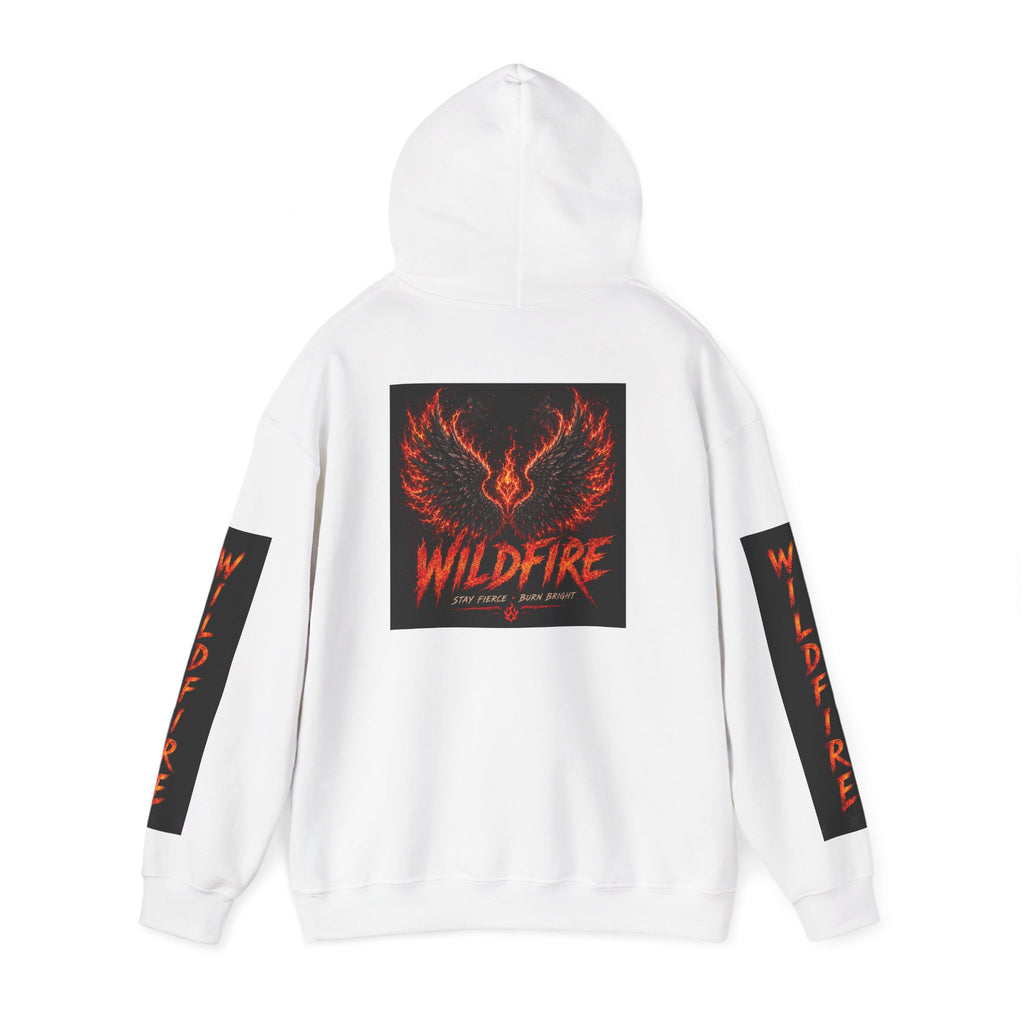 Wildfire Wings Hoodie — 'Wildfire' Flame Lettering & Back Art