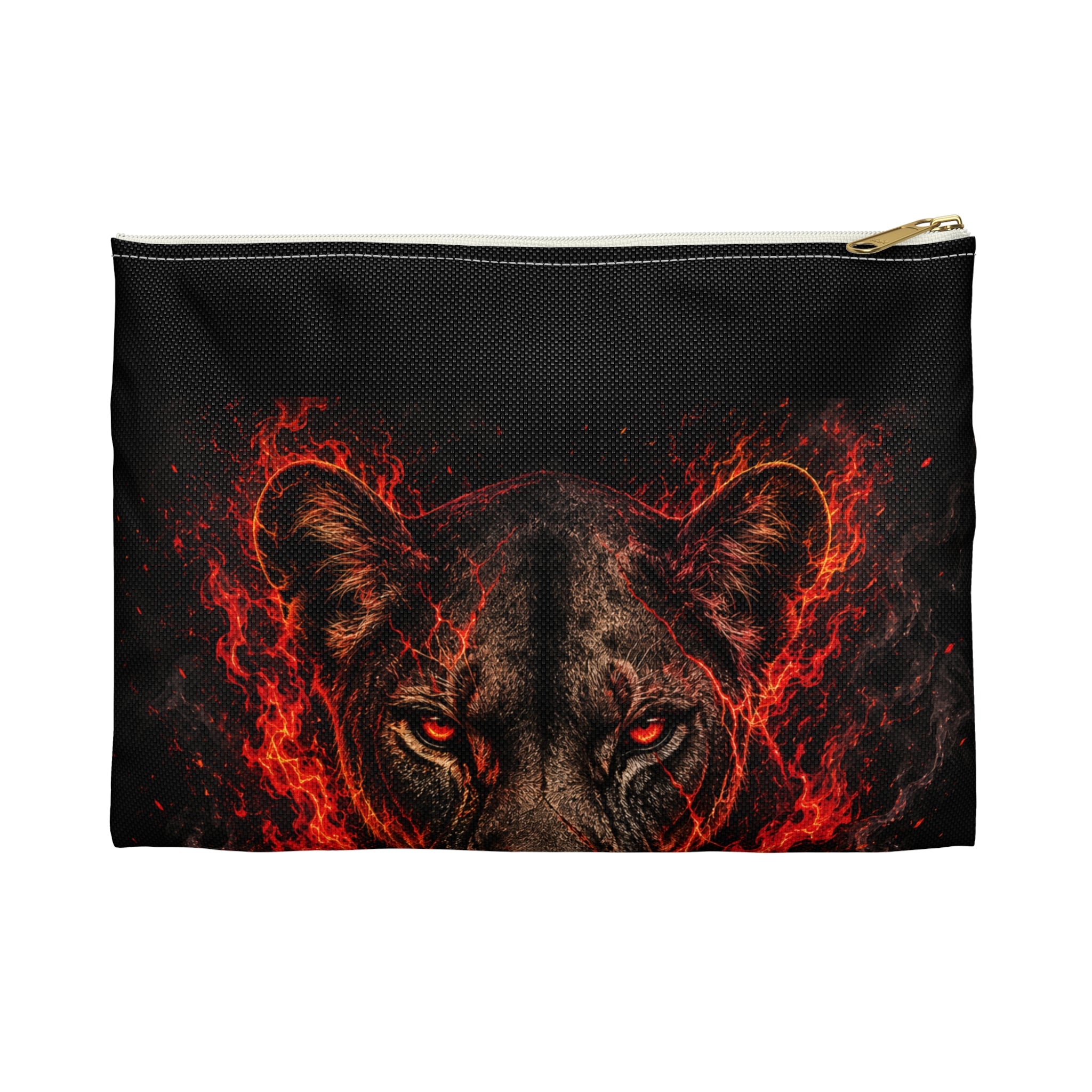 Wildfire Lion Accessory Pouch — Fiery Lion Face Zip Pouch
