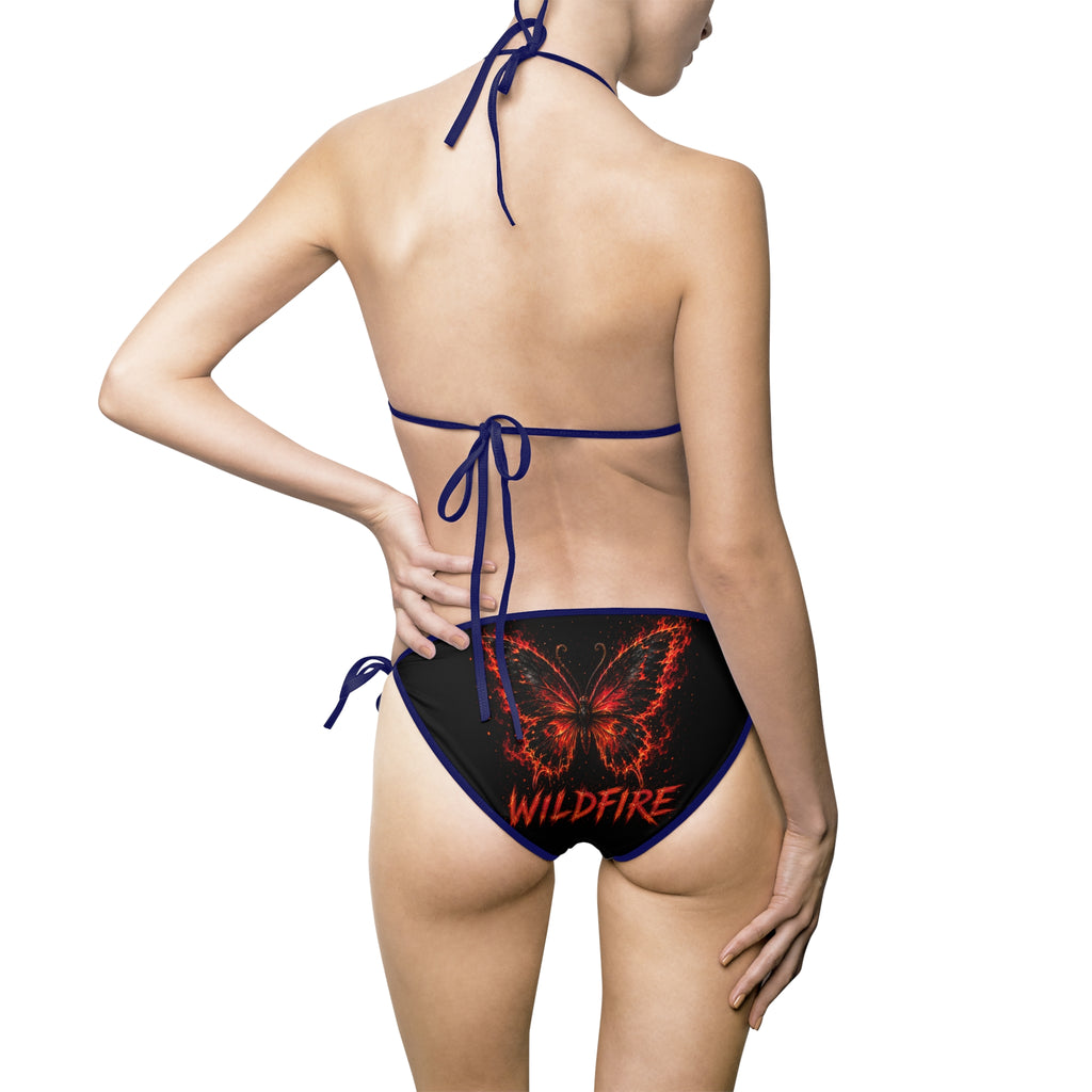 Wildfire Graphic Bikini — Black Tie-Side Swimsuit with Flame Logo
