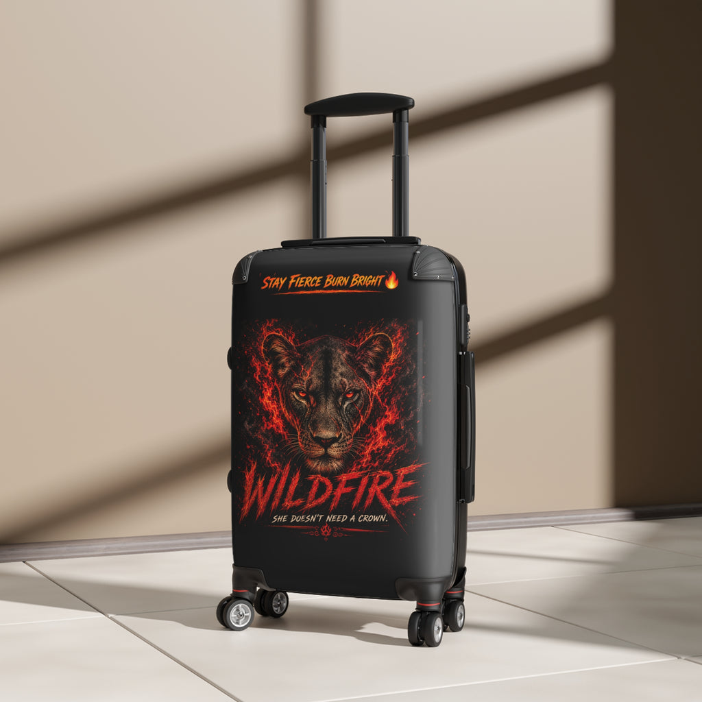 Wildfire Lioness Carry-On Suitcase – 'Stay Fierce Burn Bright' Travel Luggage