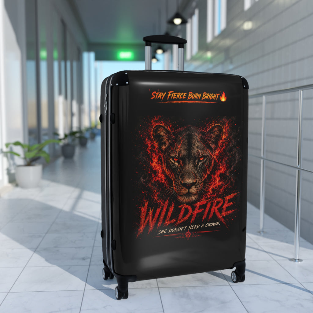 Wildfire Lioness Carry-On Suitcase – 'Stay Fierce Burn Bright' Travel Luggage