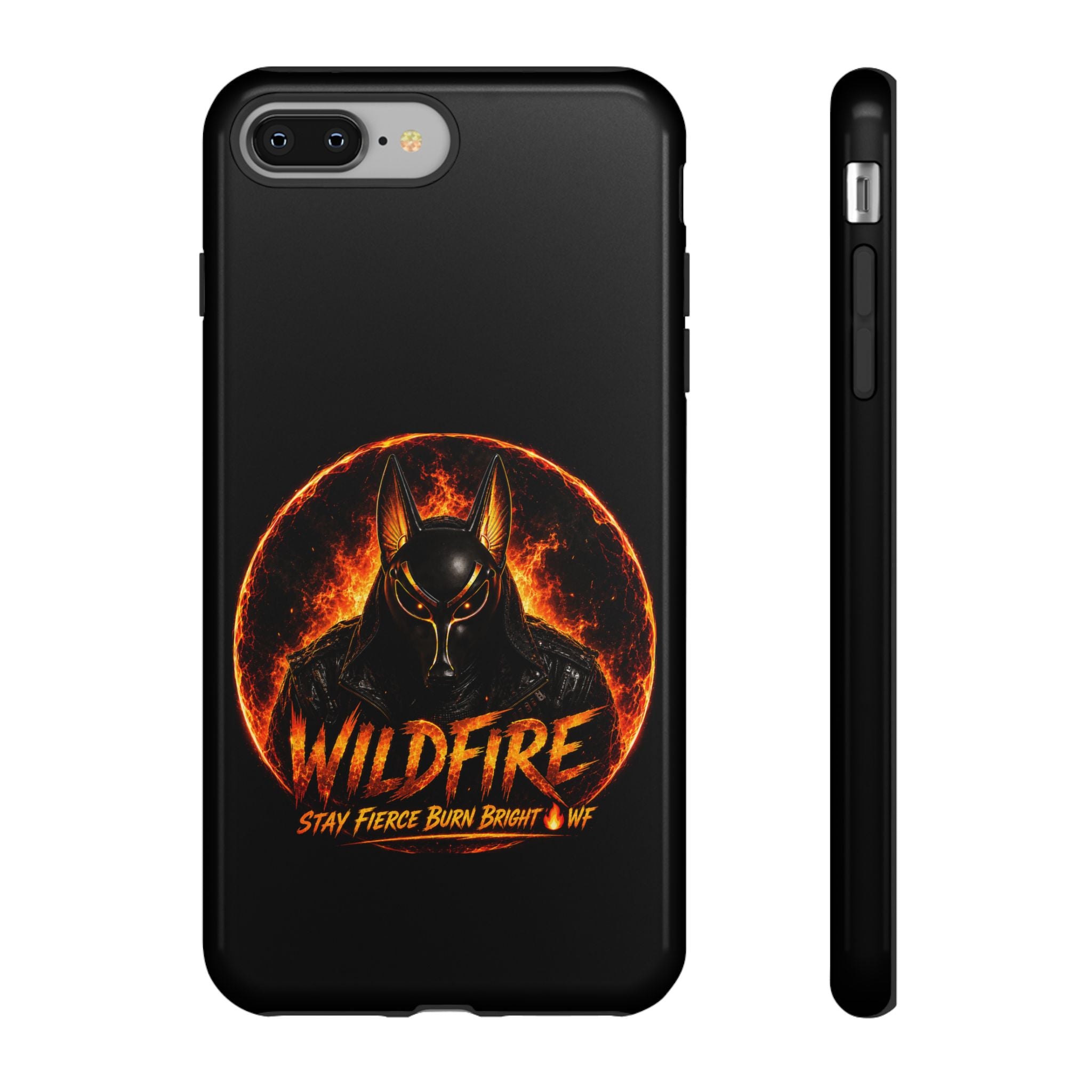 Wildfire Phone Case — Fierce Flaming Anubis Design, "Stay Fierce Burn Bright"