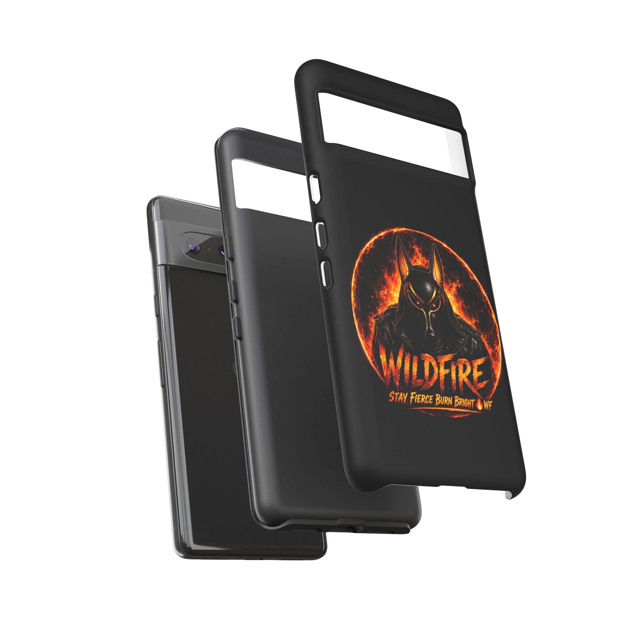 Wildfire Phone Case — Fierce Flaming Anubis Design, "Stay Fierce Burn Bright"
