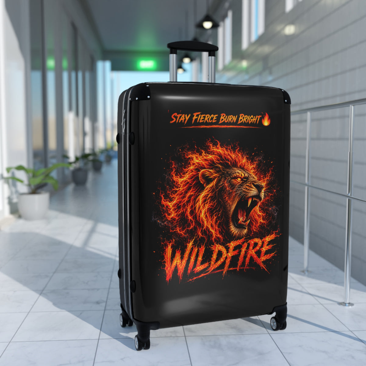 Wildfire Lion Suitcase - 'Stay Fierce Burn Bright' Rolling Carry-On