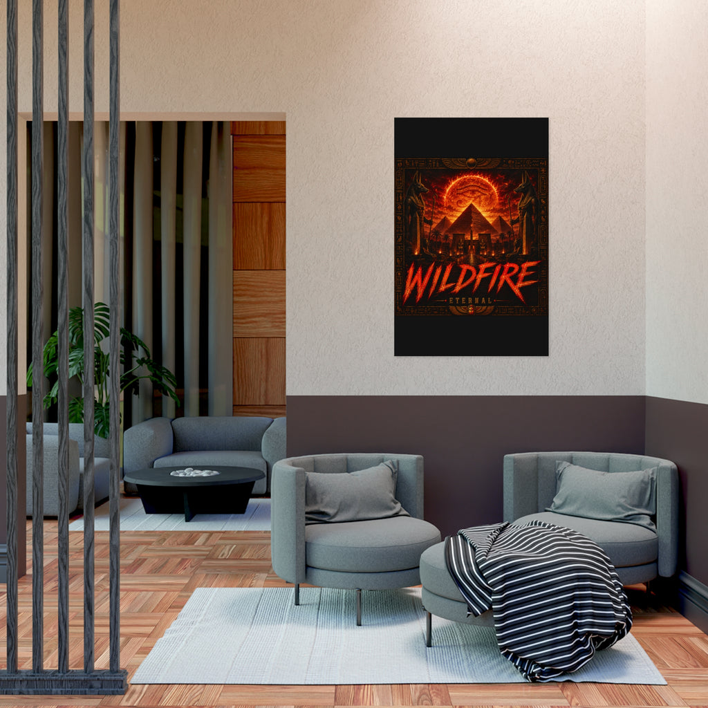 Wildfire Poster — Fiery Anubis Illustration with 'Stay Fierce Burn Bright'