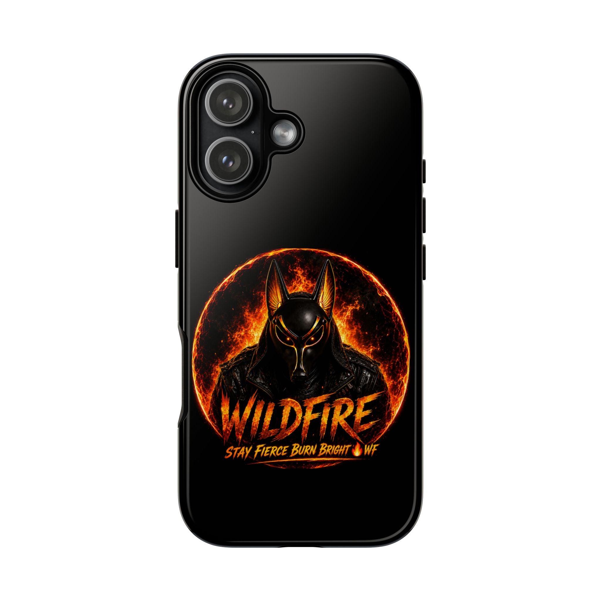 Wildfire Phone Case — Fierce Flaming Anubis Design, "Stay Fierce Burn Bright"