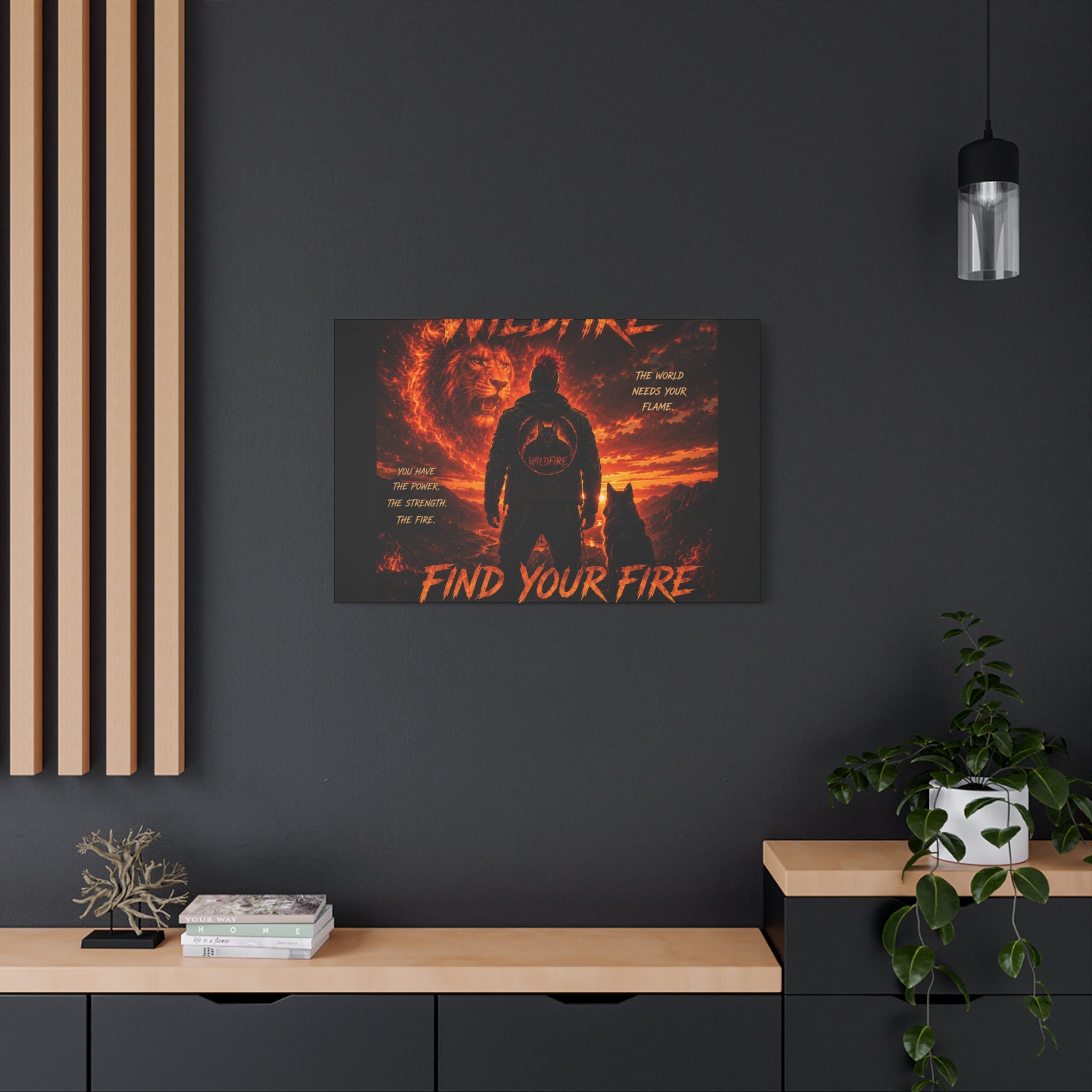 Wildfire 'Find Your Fire' Matte Canvas Wall Art — Inspirational Lion & Silhouette Scene