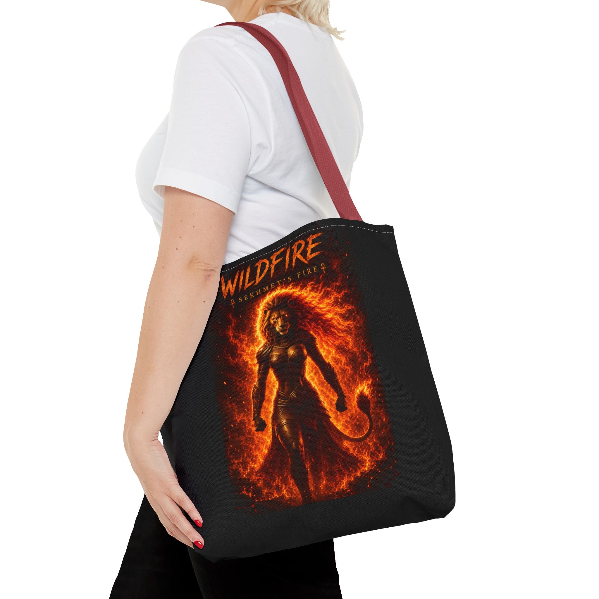 Wildfire Sekhmet Tote Bag — Fiery Egyptian AOP Tote