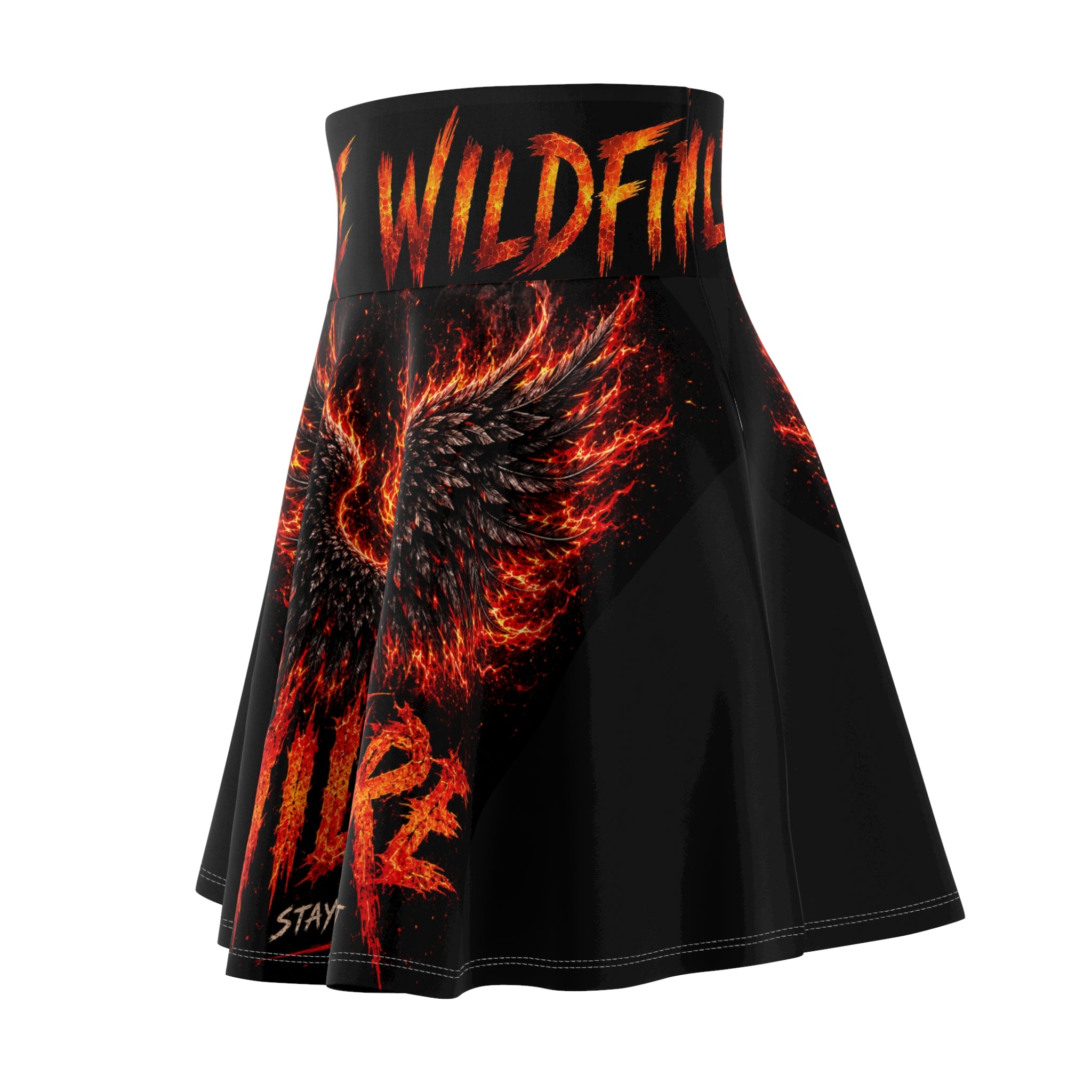 Wildfire Flaming Wings Graphic Skater Skirt — 'Wildfire' Bold Flame Print