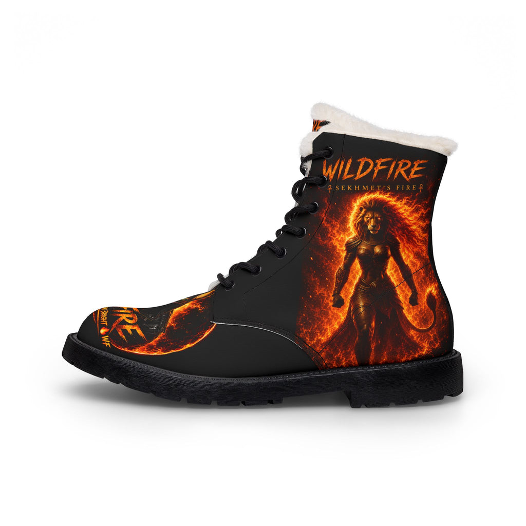 Women's Fur-Lined Leather Boots — 'Wildfire' Sekhmet Graphic