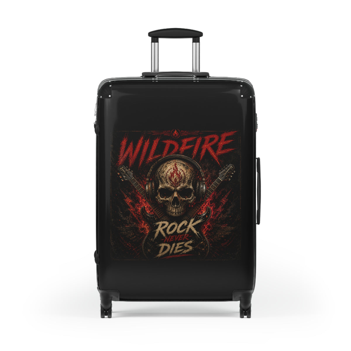 Wildfire 'Rock Never Dies' Skull Suitcase - Hard Shell Rolling Luggage for Rock Fans