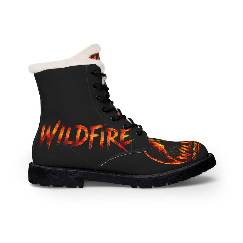 Women's Fur-Lined Leather Boots — 'Wildfire' Sekhmet Graphic