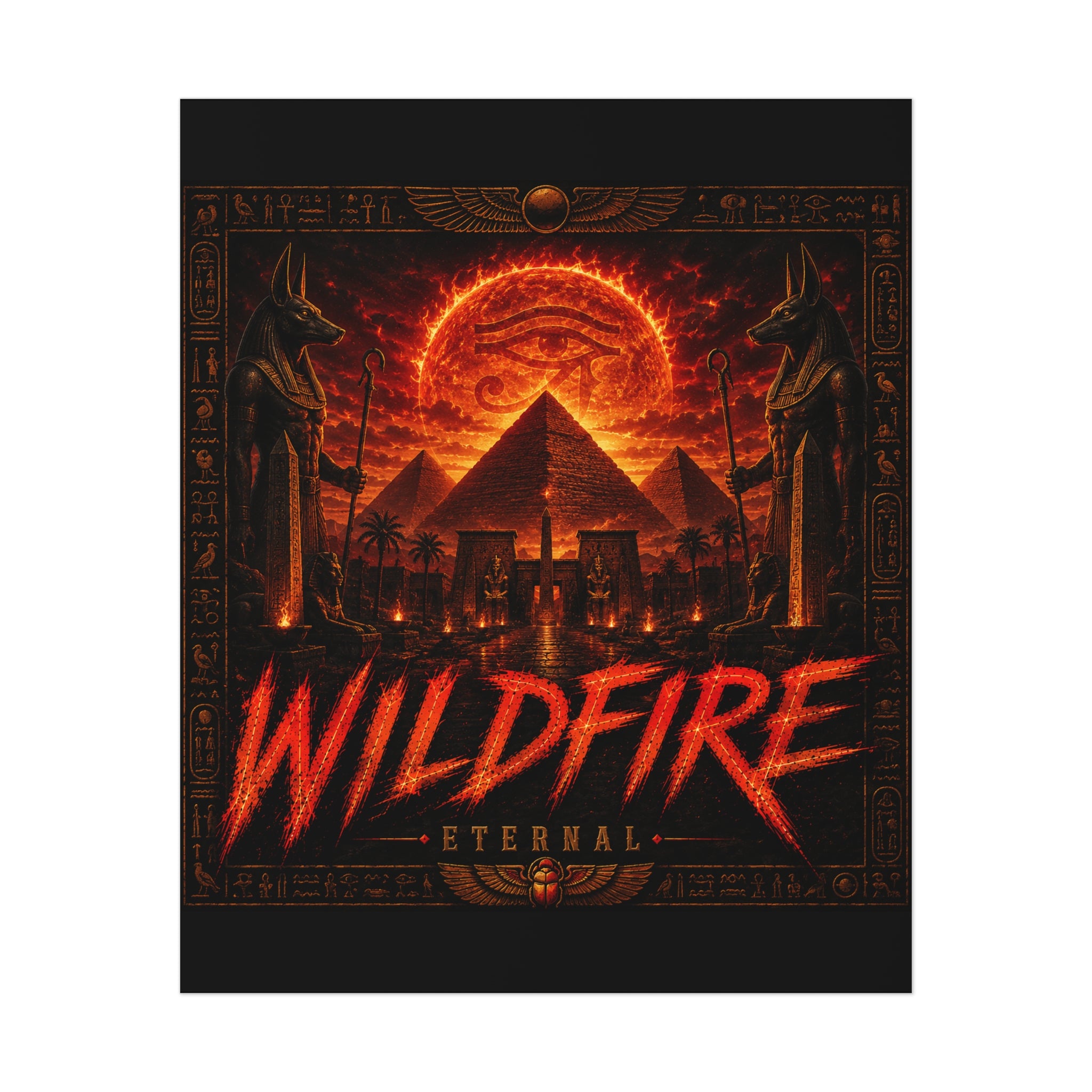 Wildfire Poster — Fiery Anubis Illustration with 'Stay Fierce Burn Bright'