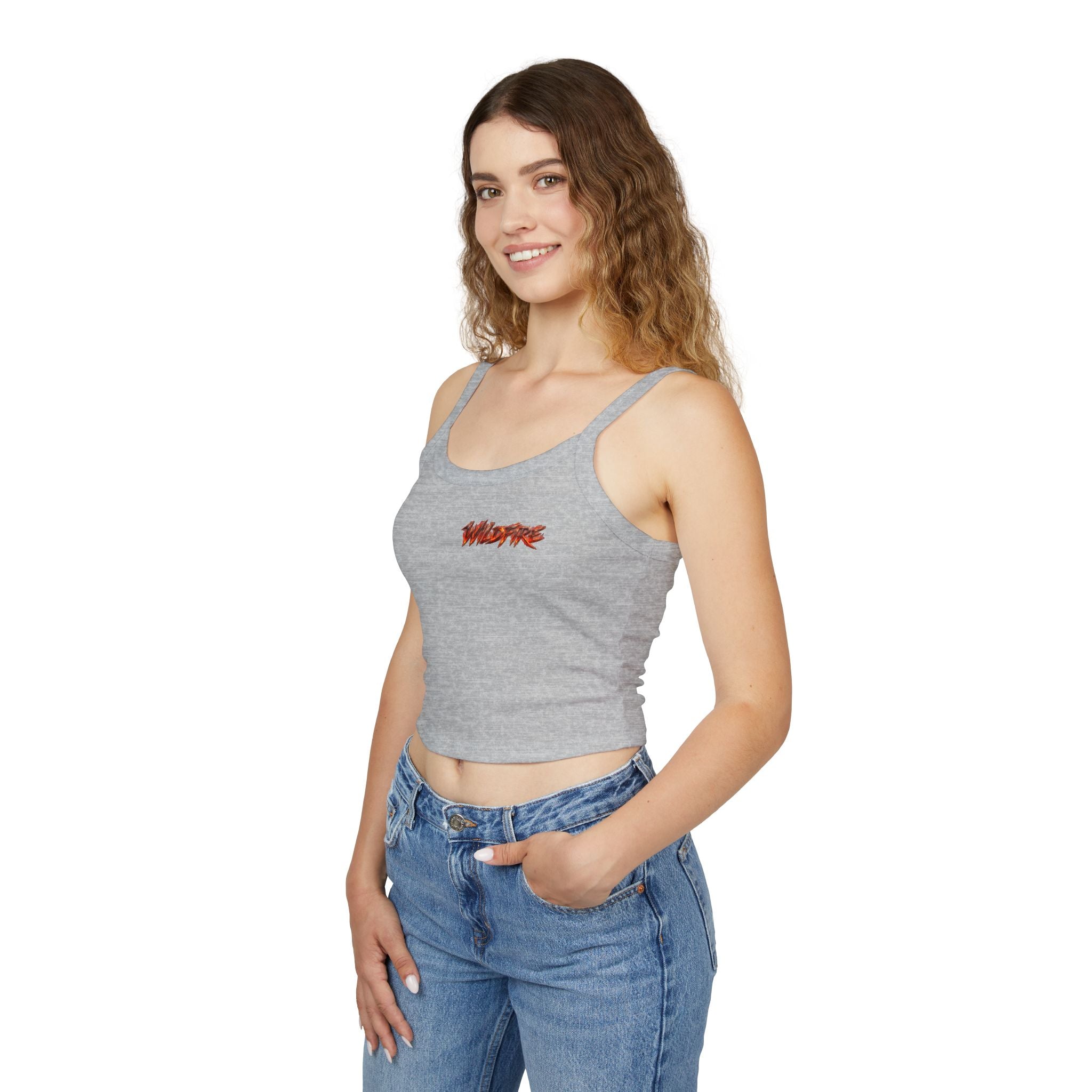 Wildfire Sekhmet Woman Spaghetti Tank Top — Fiery Egyptian Graphic Crop