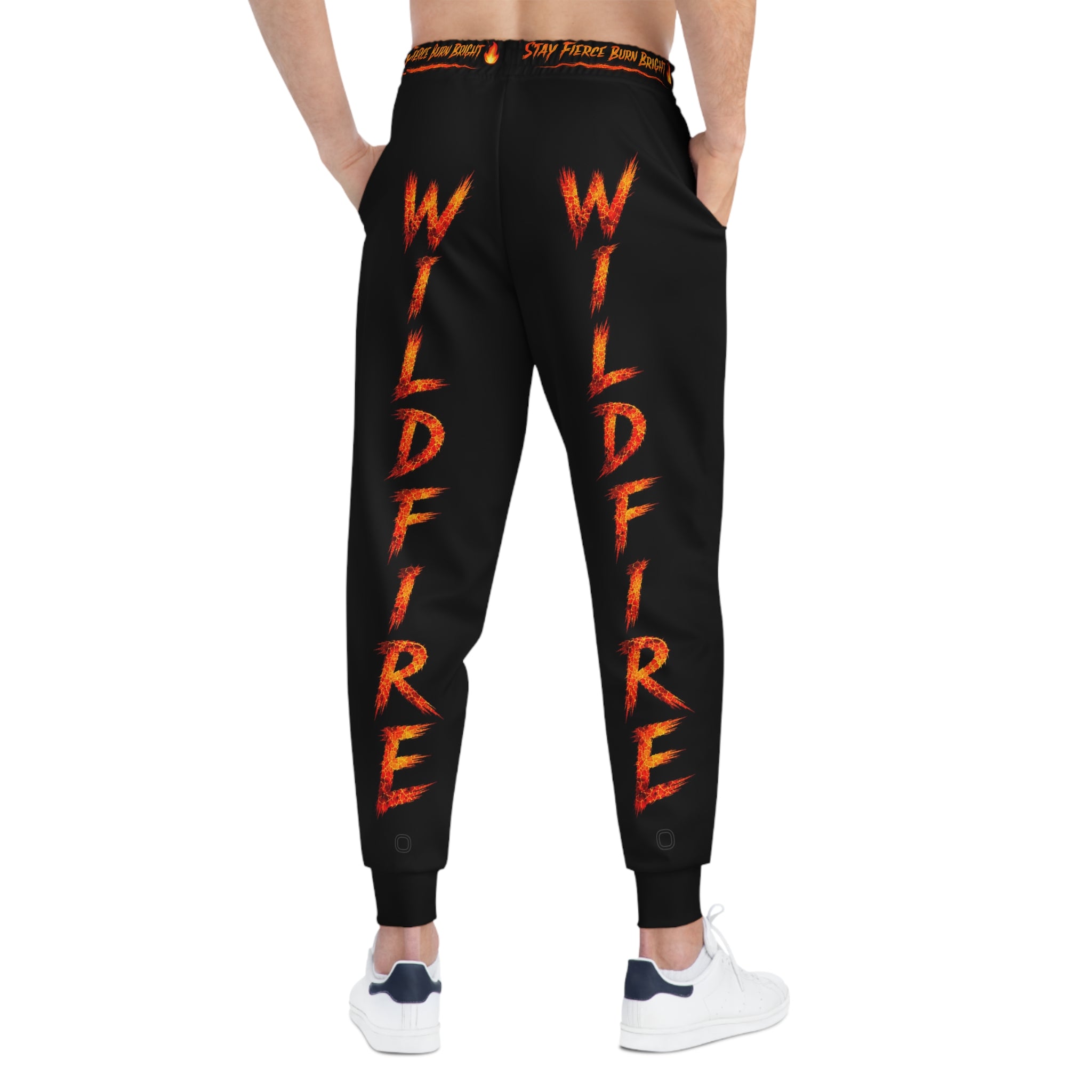 Wildfire Flame Athletic Joggers — Bold Black Track Pants with Fiery 'WILDFIRE' Text