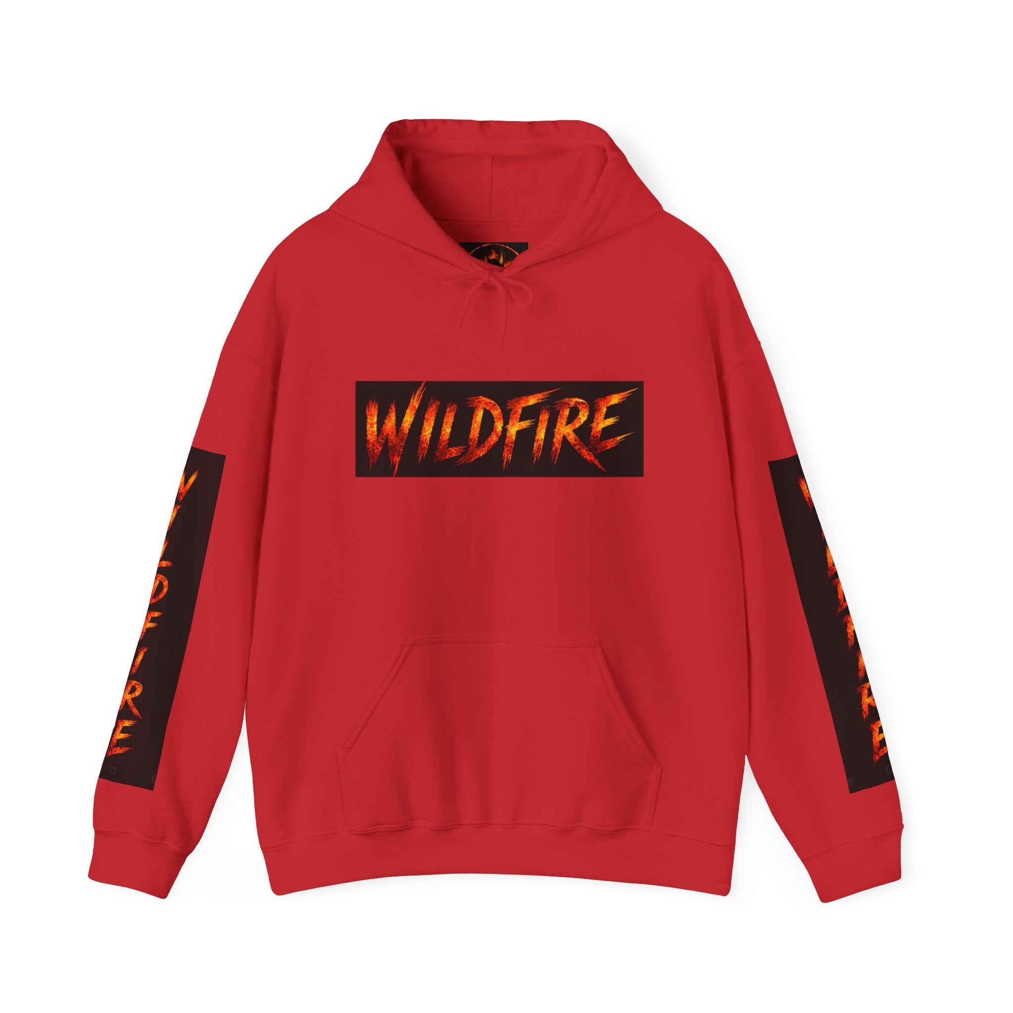Wildfire Roaring Lion Graphic Hoodie — Fiery Elemental Back Art & Sleeve Text