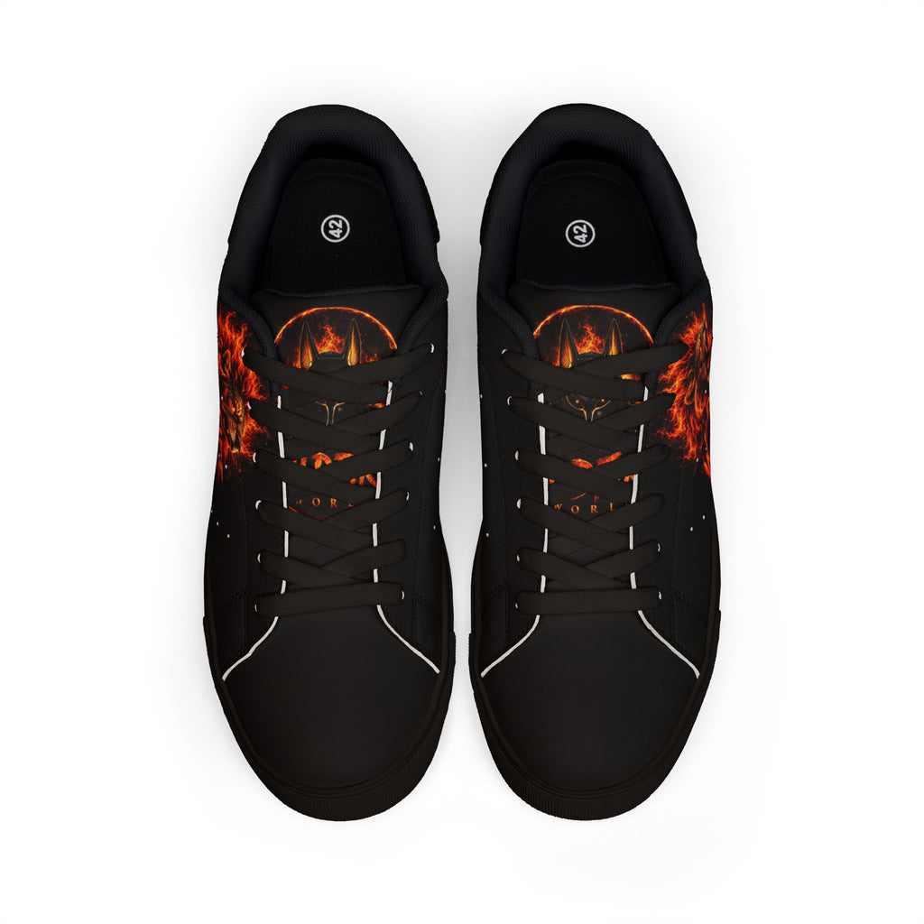 Wildfire Flame Lion Leather Sneakers — Men’s Low-Top Athletic Shoes