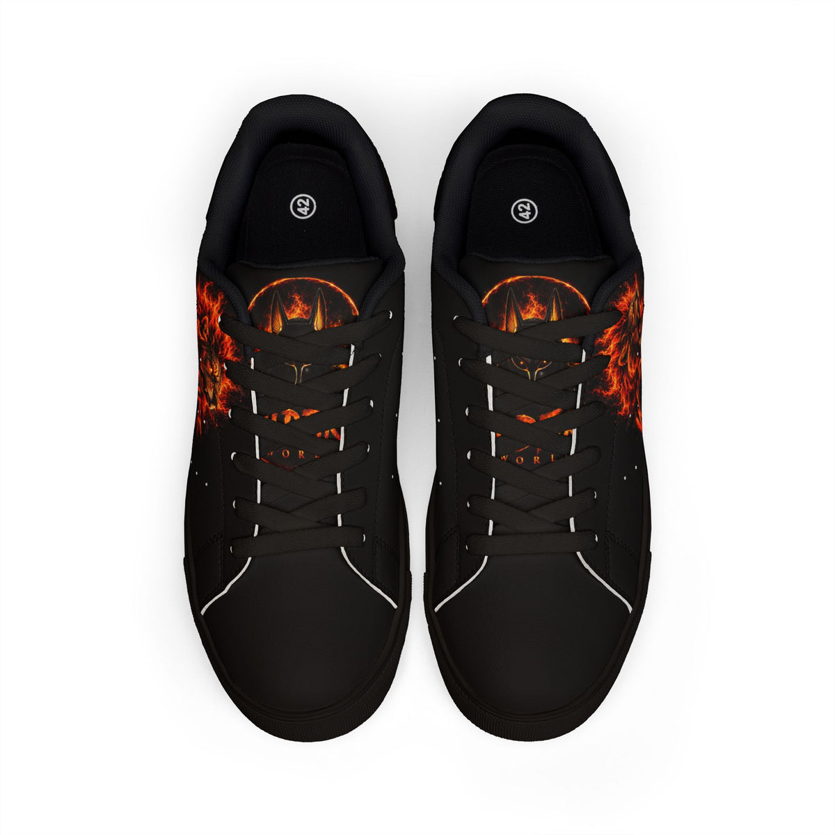 Wildfire Flame Lion Leather Sneakers — Men’s Low-Top Athletic Shoes